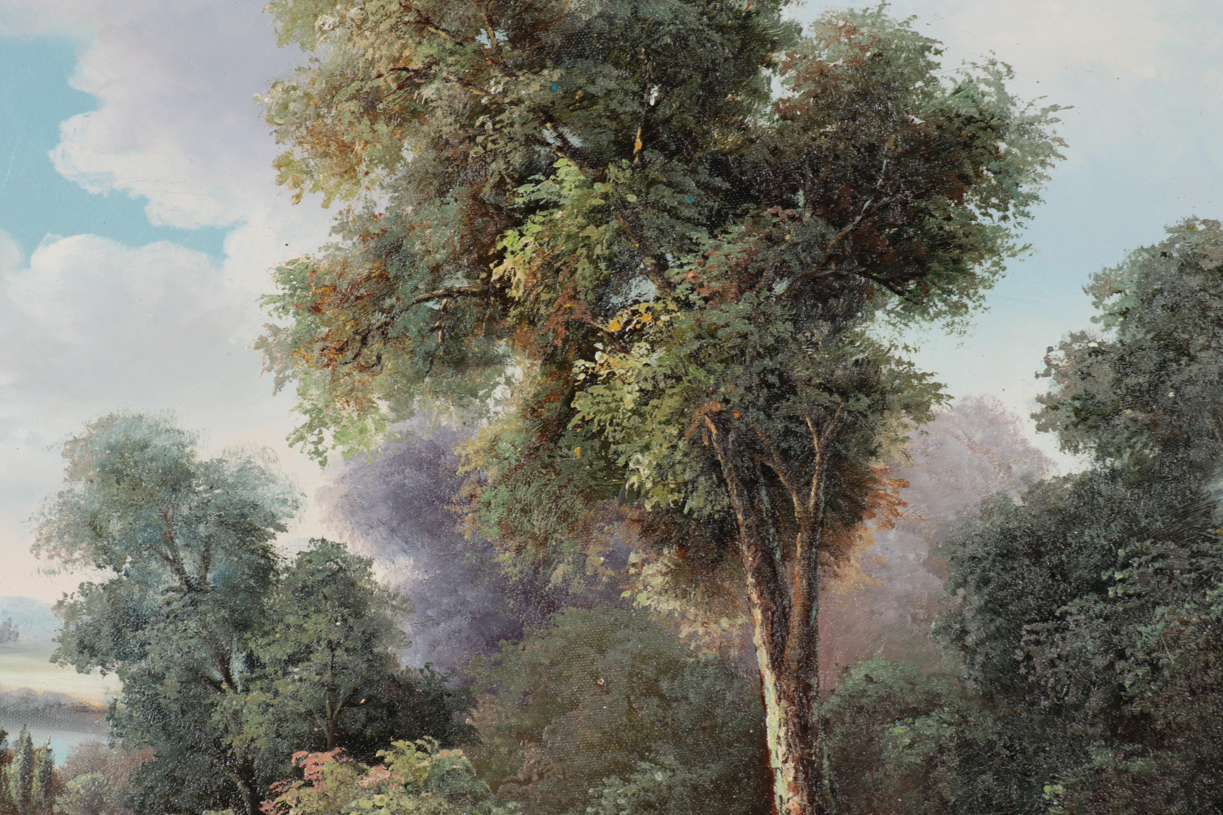 Bucolic Landscape Oil Painting, Circa 2000