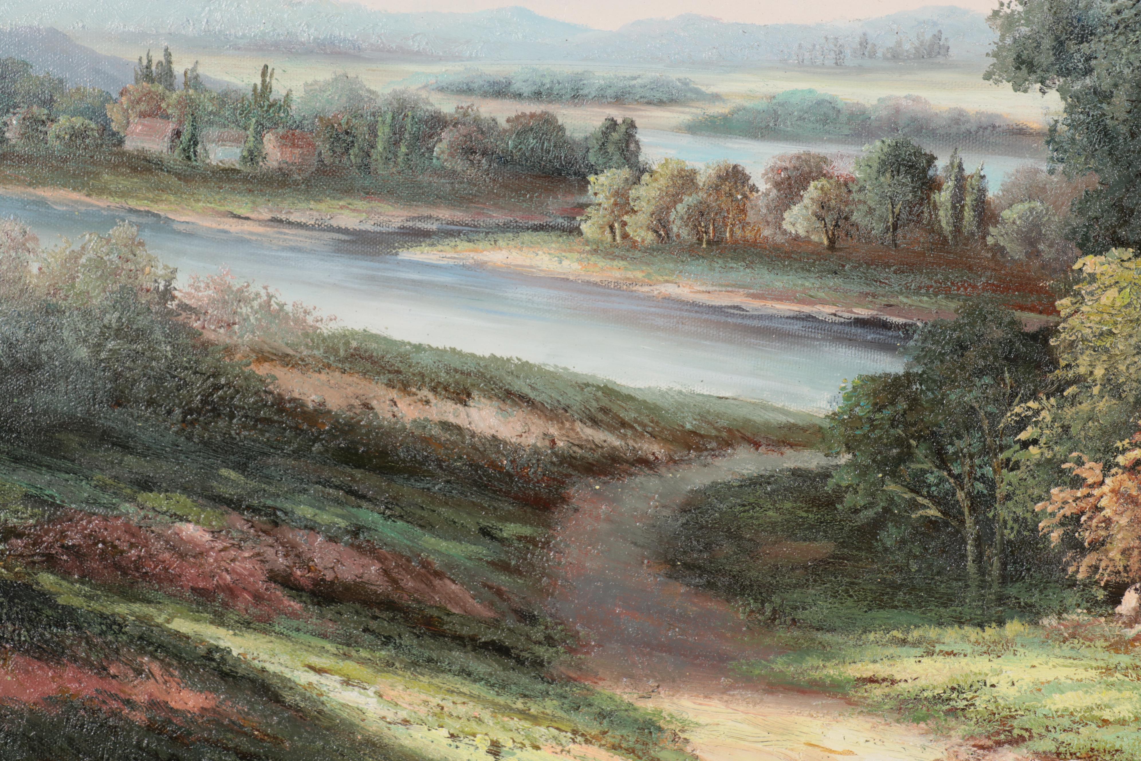 Bucolic Landscape Oil Painting, Circa 2000