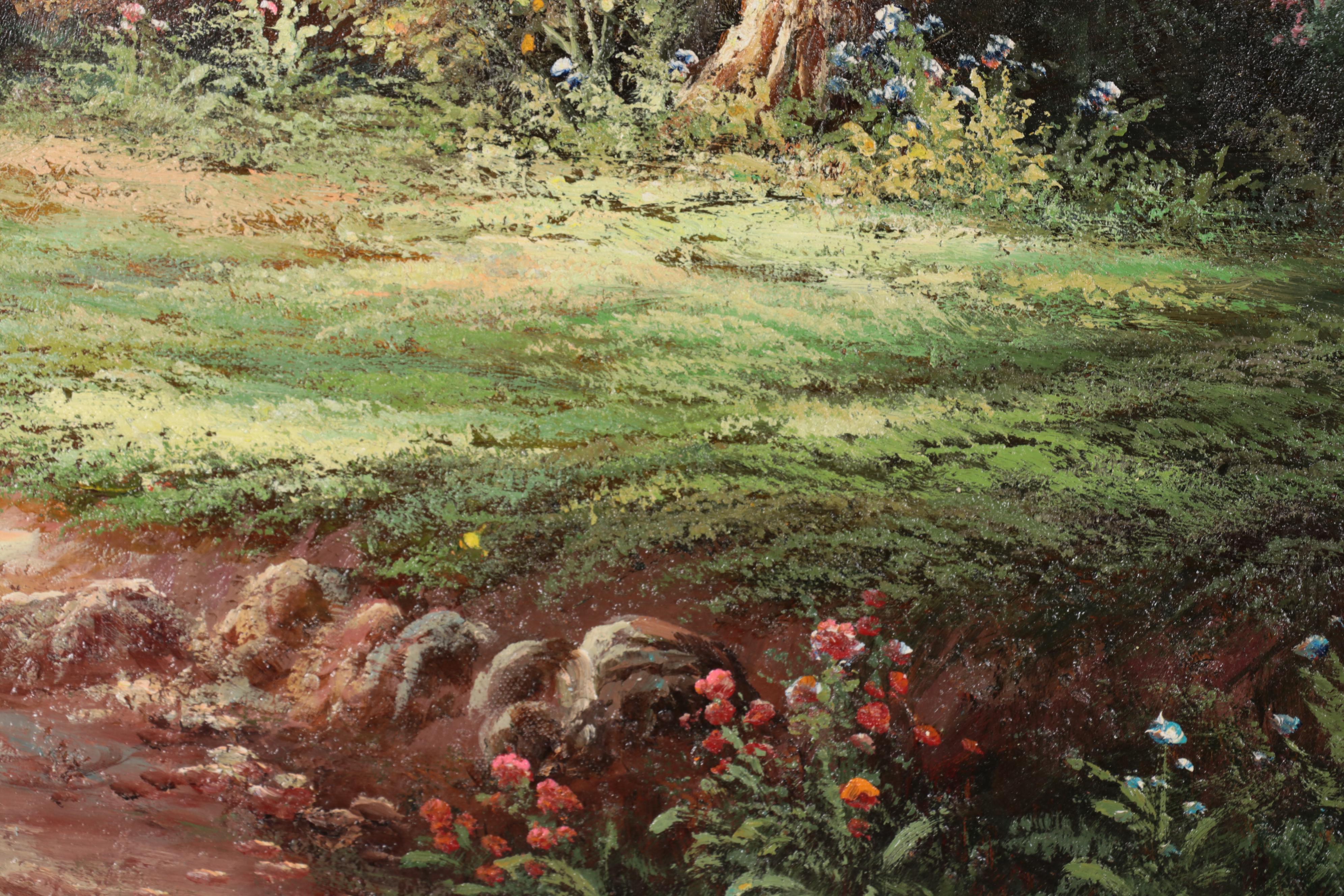 Bucolic Landscape Oil Painting, Circa 2000