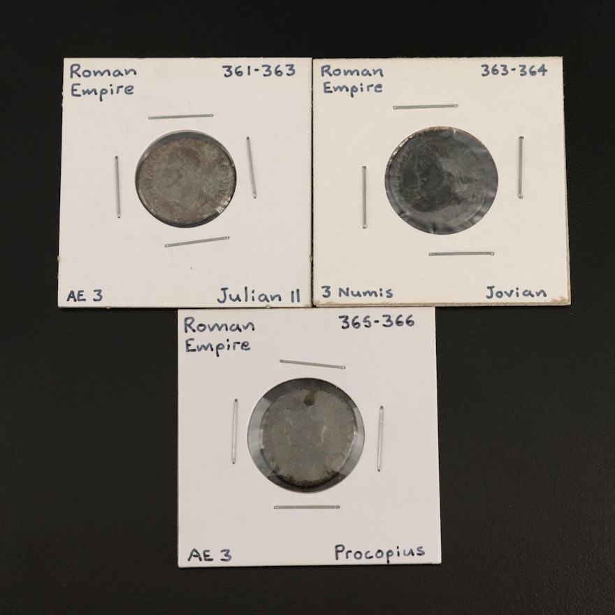 Three Late Roman Imperial AE3 Coins, ca. 361 to 366 AD