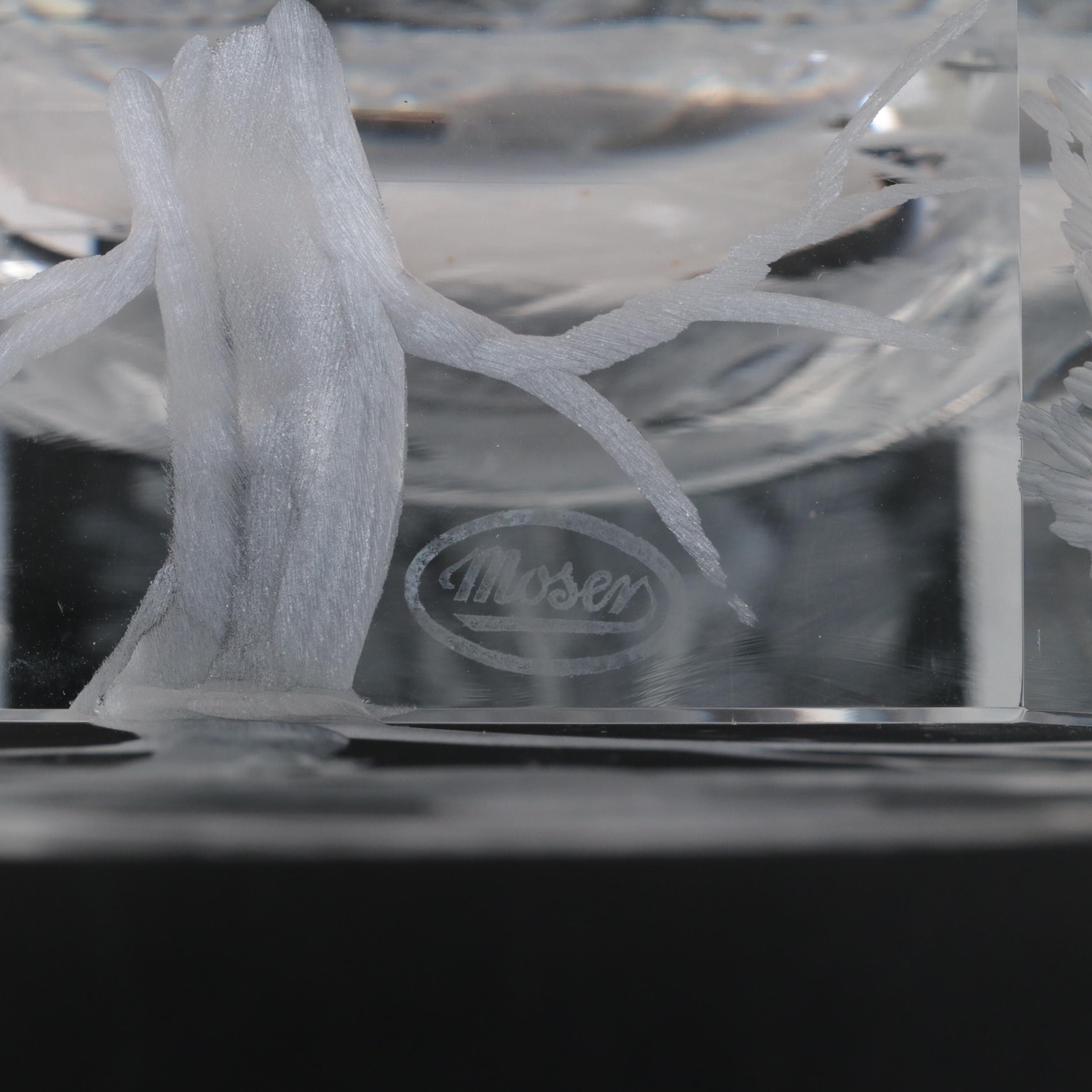 Konstantin Hable Jr. for Moser Tree with Bird Engraved Crystal Vase and Ashtray