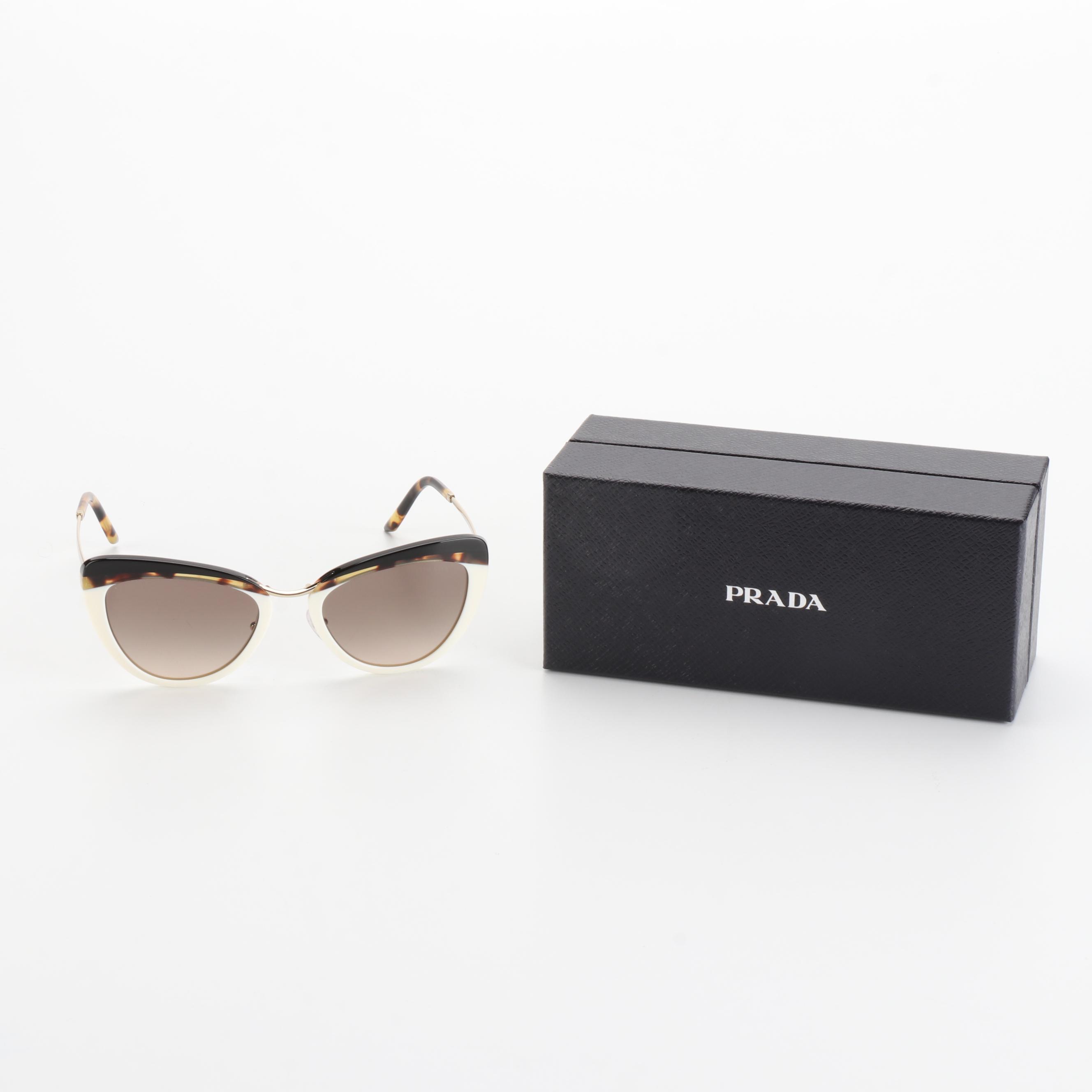 Prada SPR25X White/Havana Cat Eye Sunglasses with Case and Box