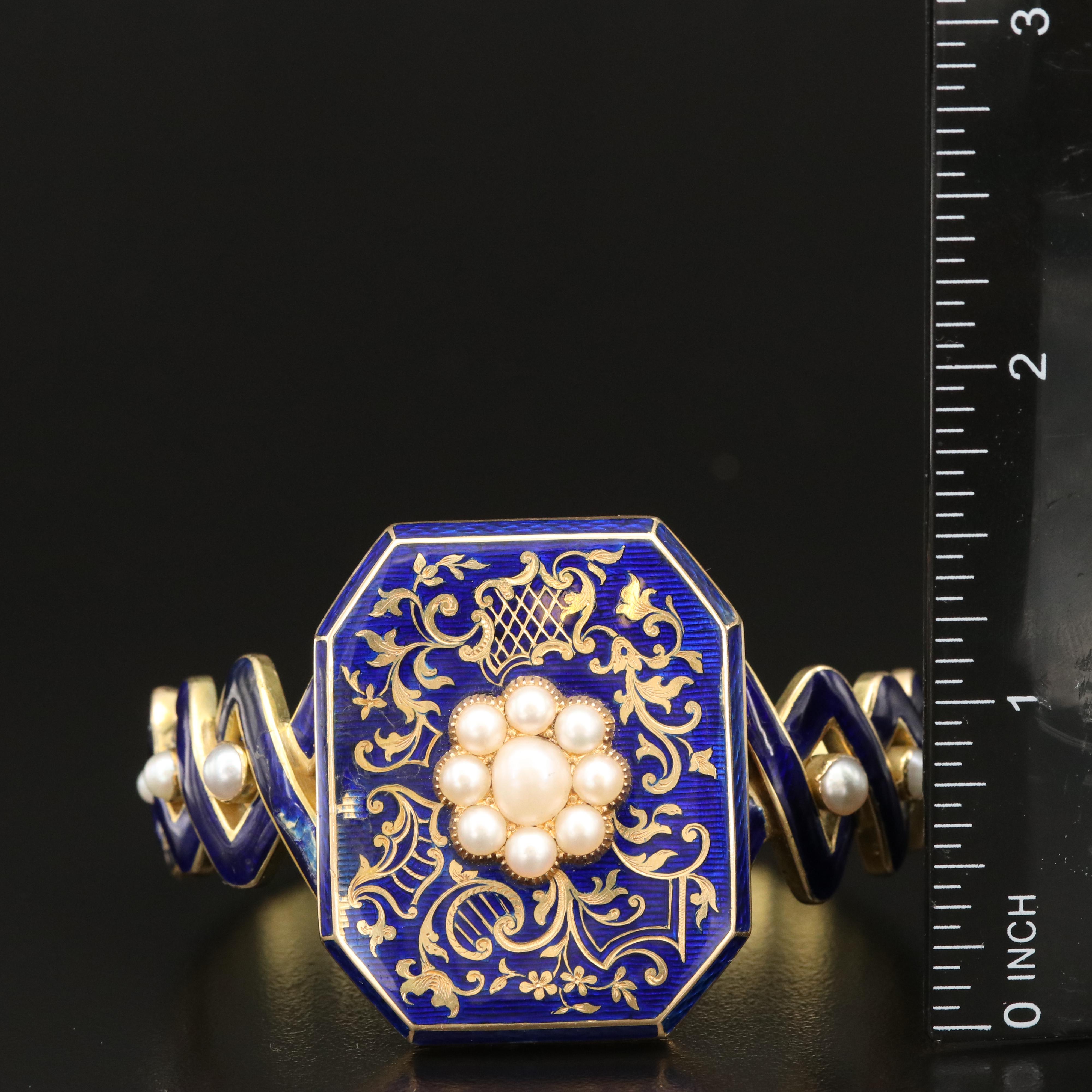 Victorian 18K Pearl and Enamel Mourning Locket Bracelet