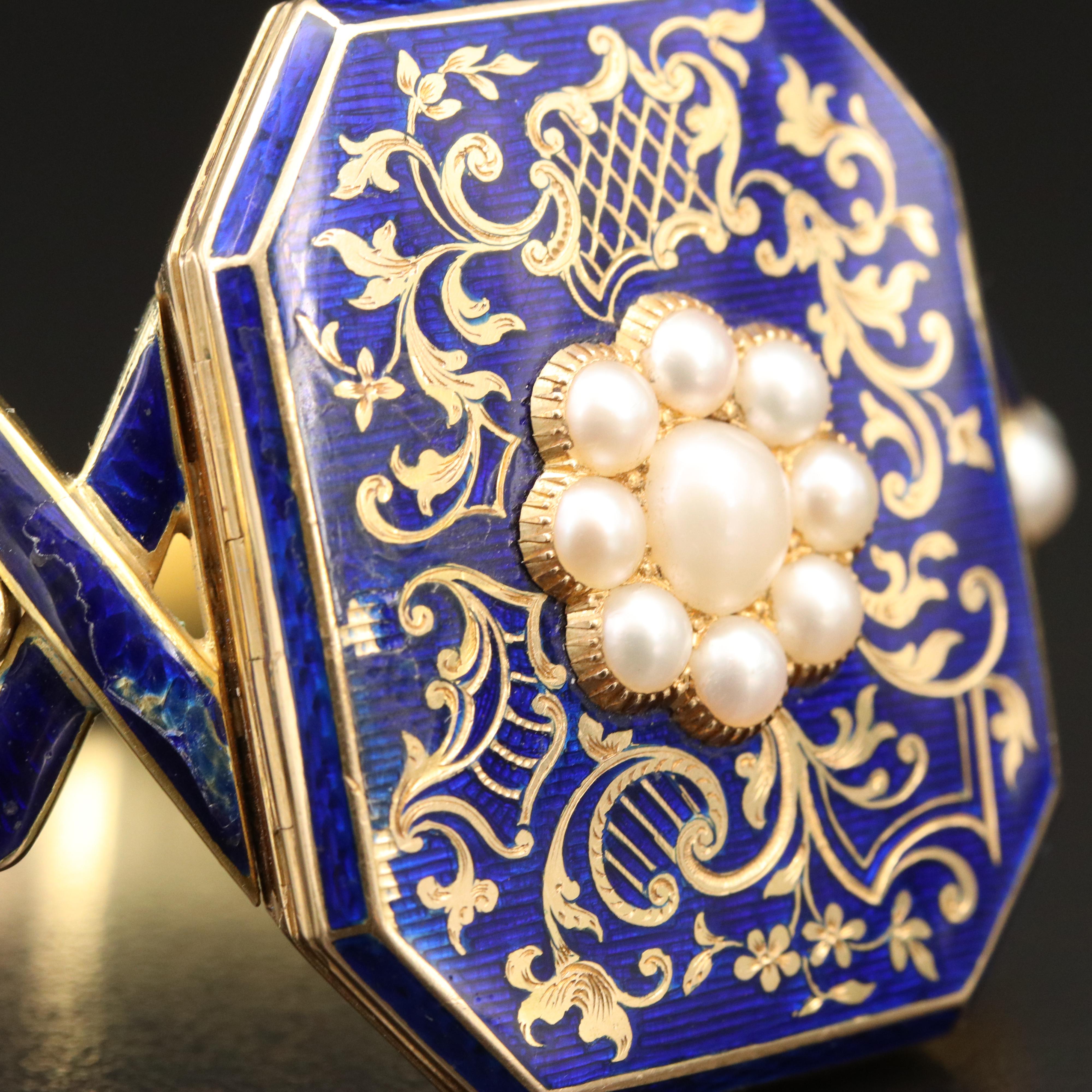 Victorian 18K Pearl and Enamel Mourning Locket Bracelet