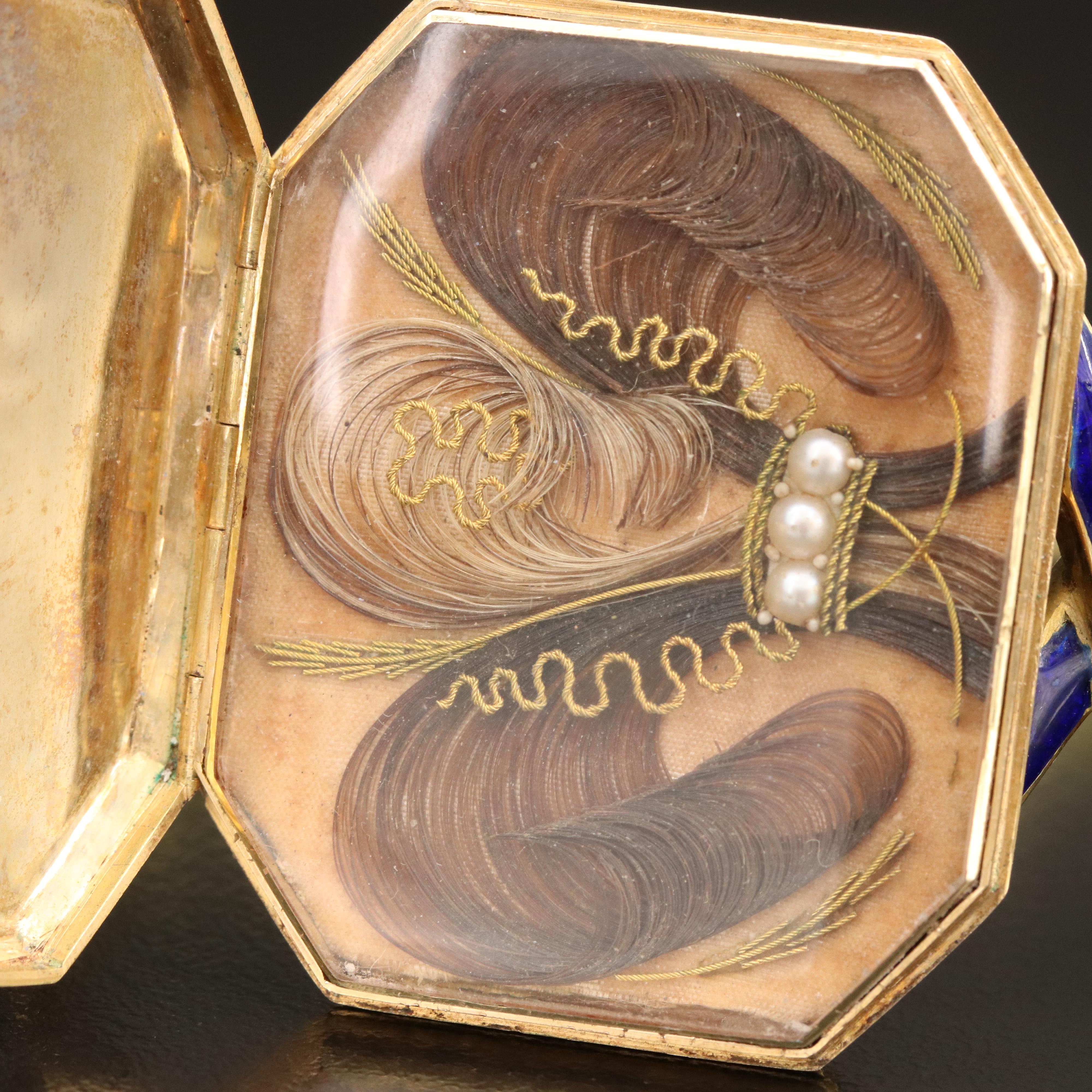 Victorian 18K Pearl and Enamel Mourning Locket Bracelet