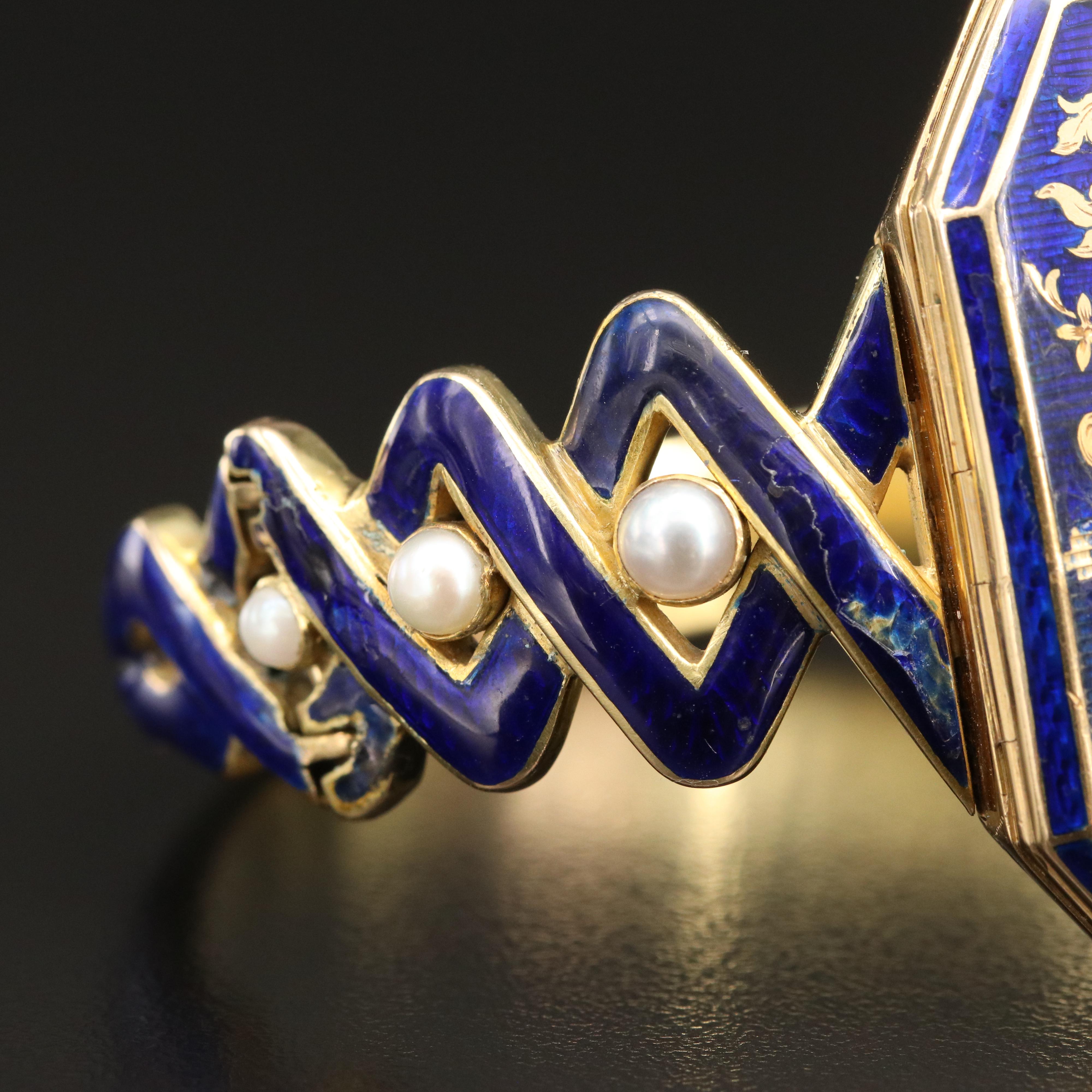 Victorian 18K Pearl and Enamel Mourning Locket Bracelet