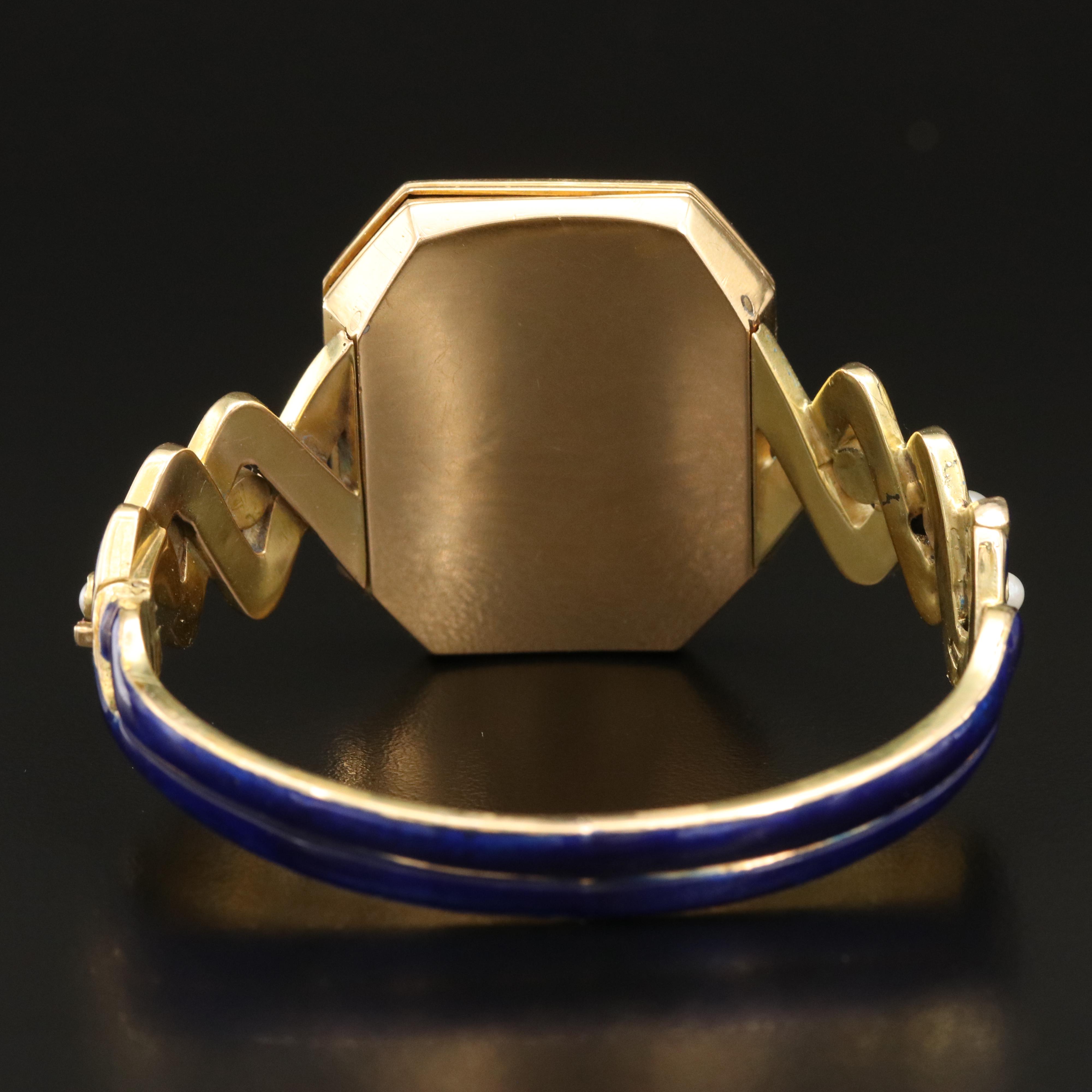 Victorian 18K Pearl and Enamel Mourning Locket Bracelet