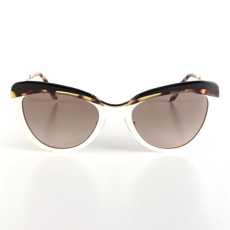 Prada SPR25X White/Havana Cat Eye Sunglasses with Case and Box