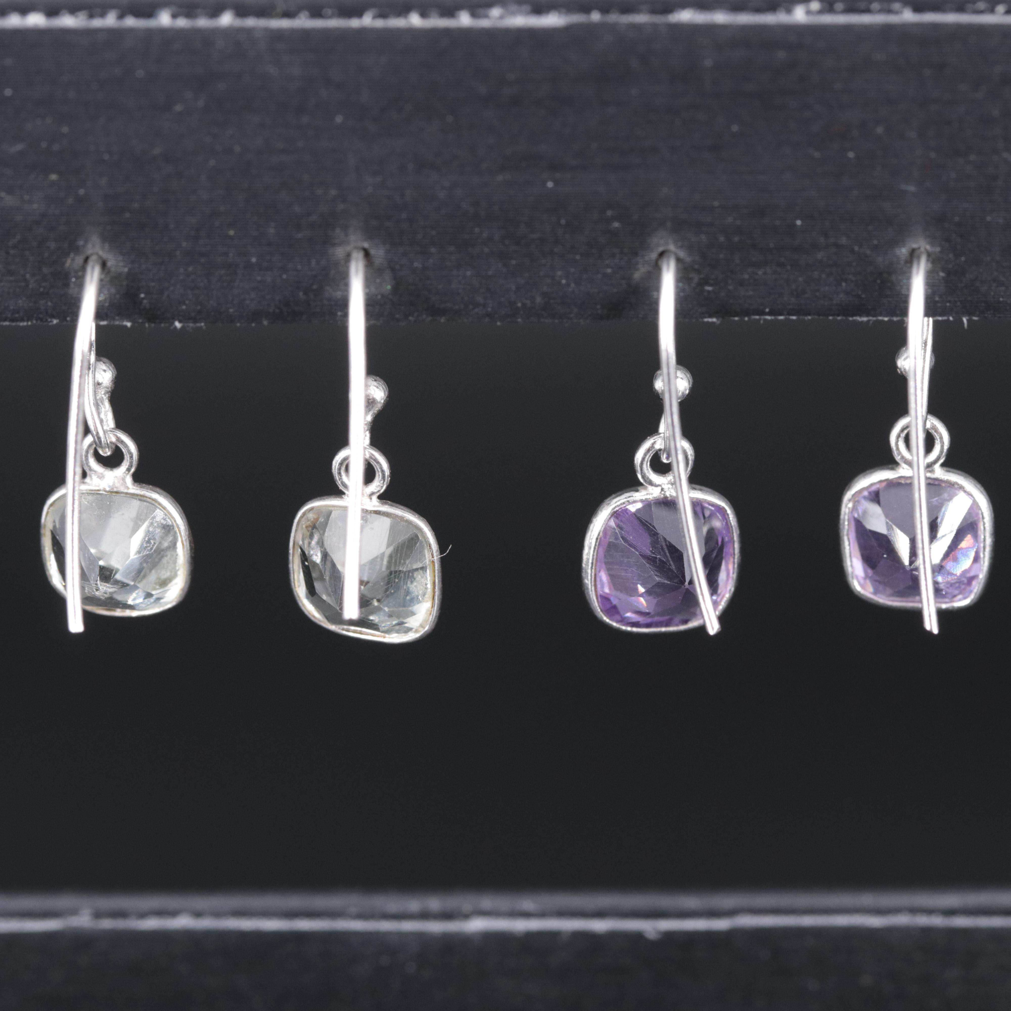 Sterling Drop Earrings Featuring Amethyst