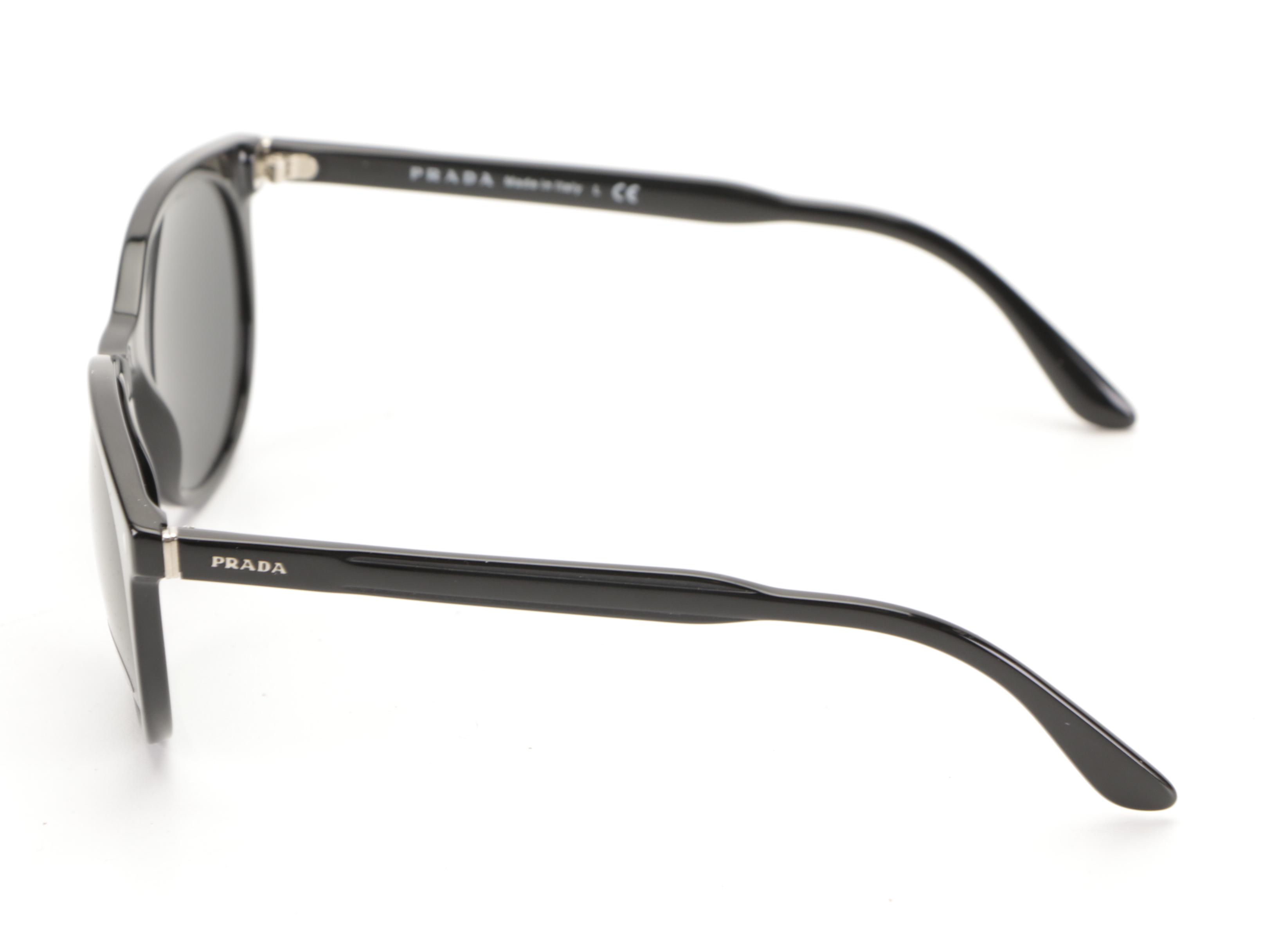 Prada SPR 06T Round Sunglasses in Black Acetate with Case and Box