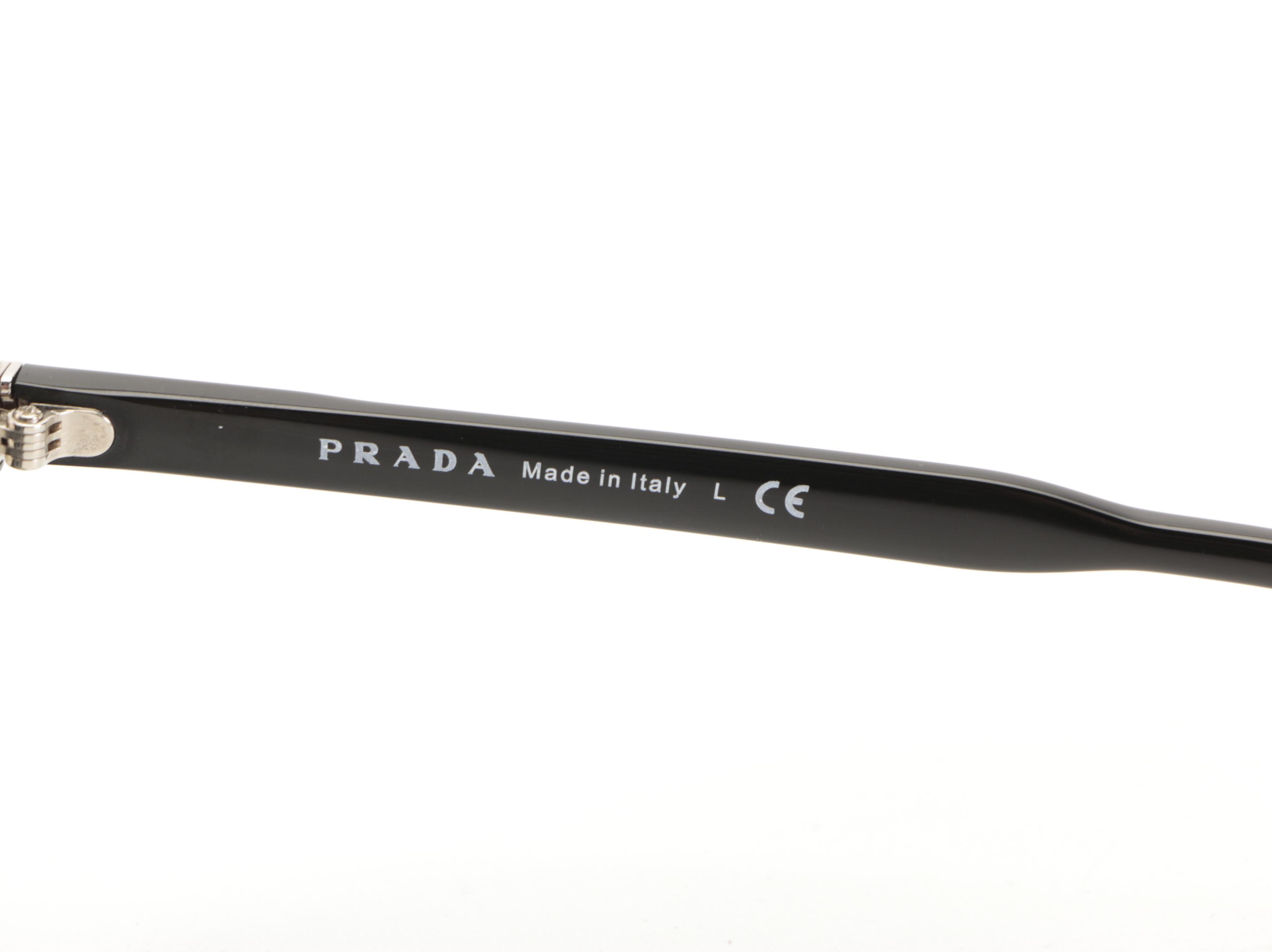 Prada SPR 06T Round Sunglasses in Black Acetate with Case and Box