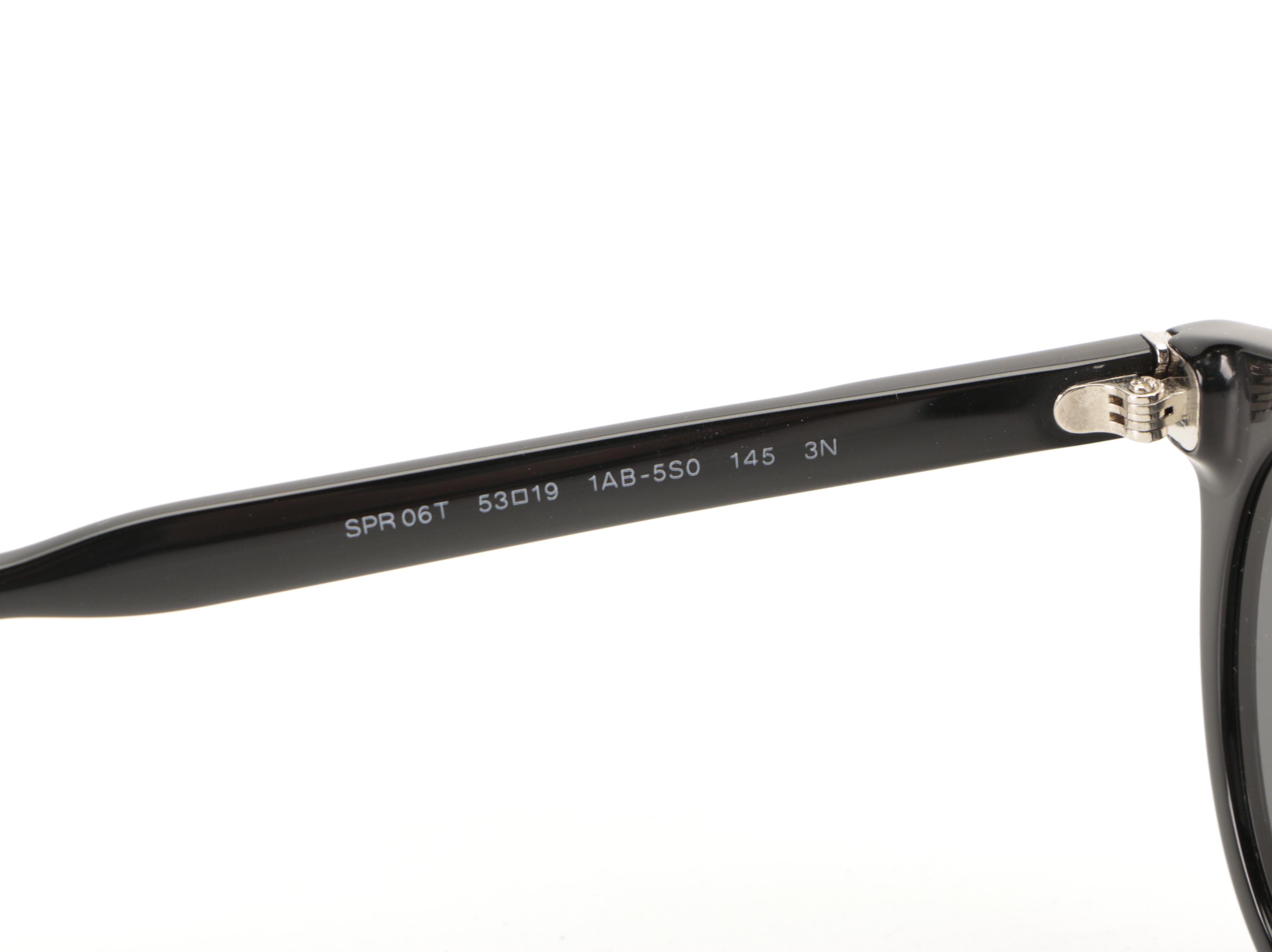 Prada SPR 06T Round Sunglasses in Black Acetate with Case and Box