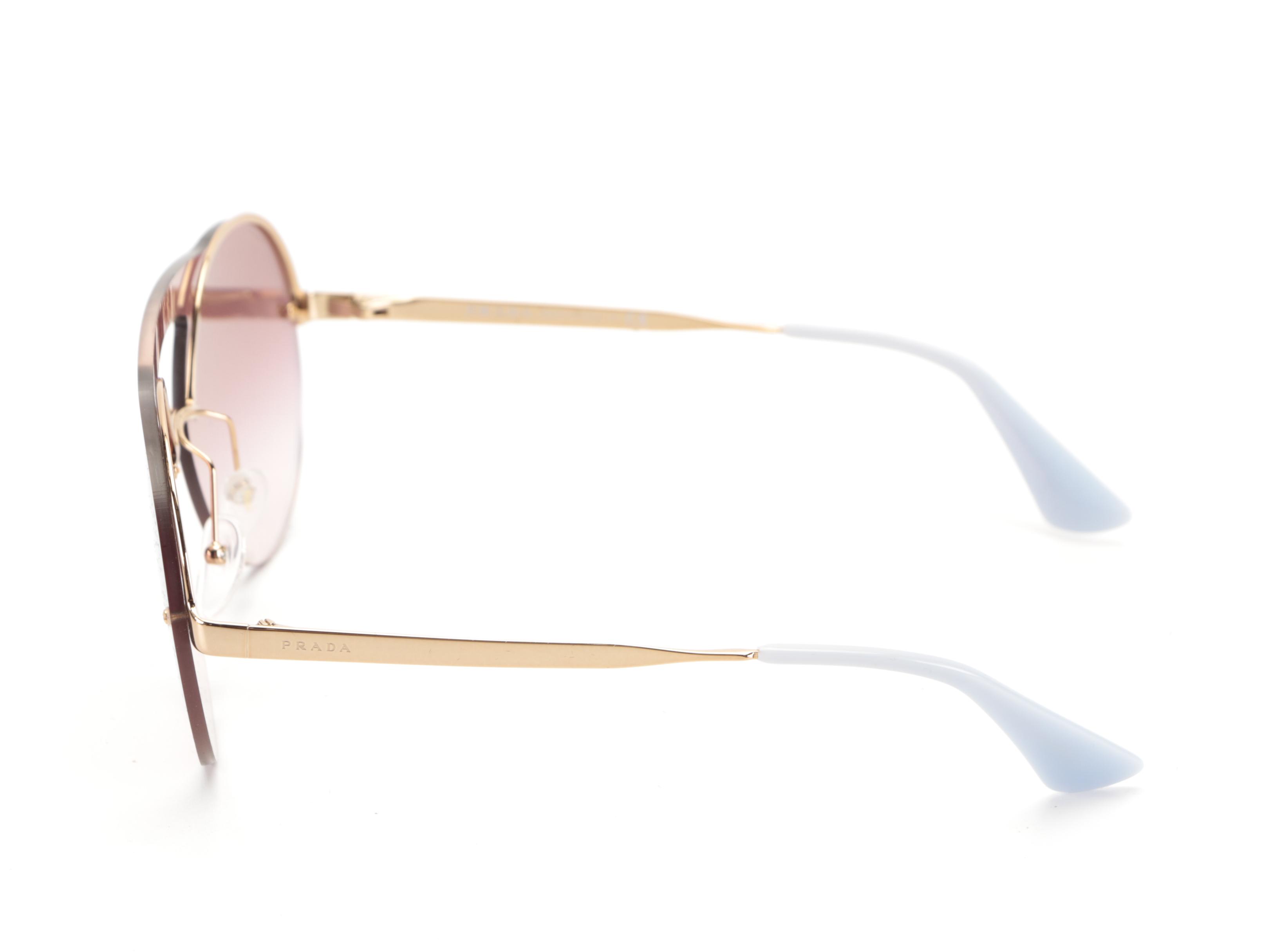 Prada PR 65TS Round Semi-Rimless Sunglasses with Case and Box