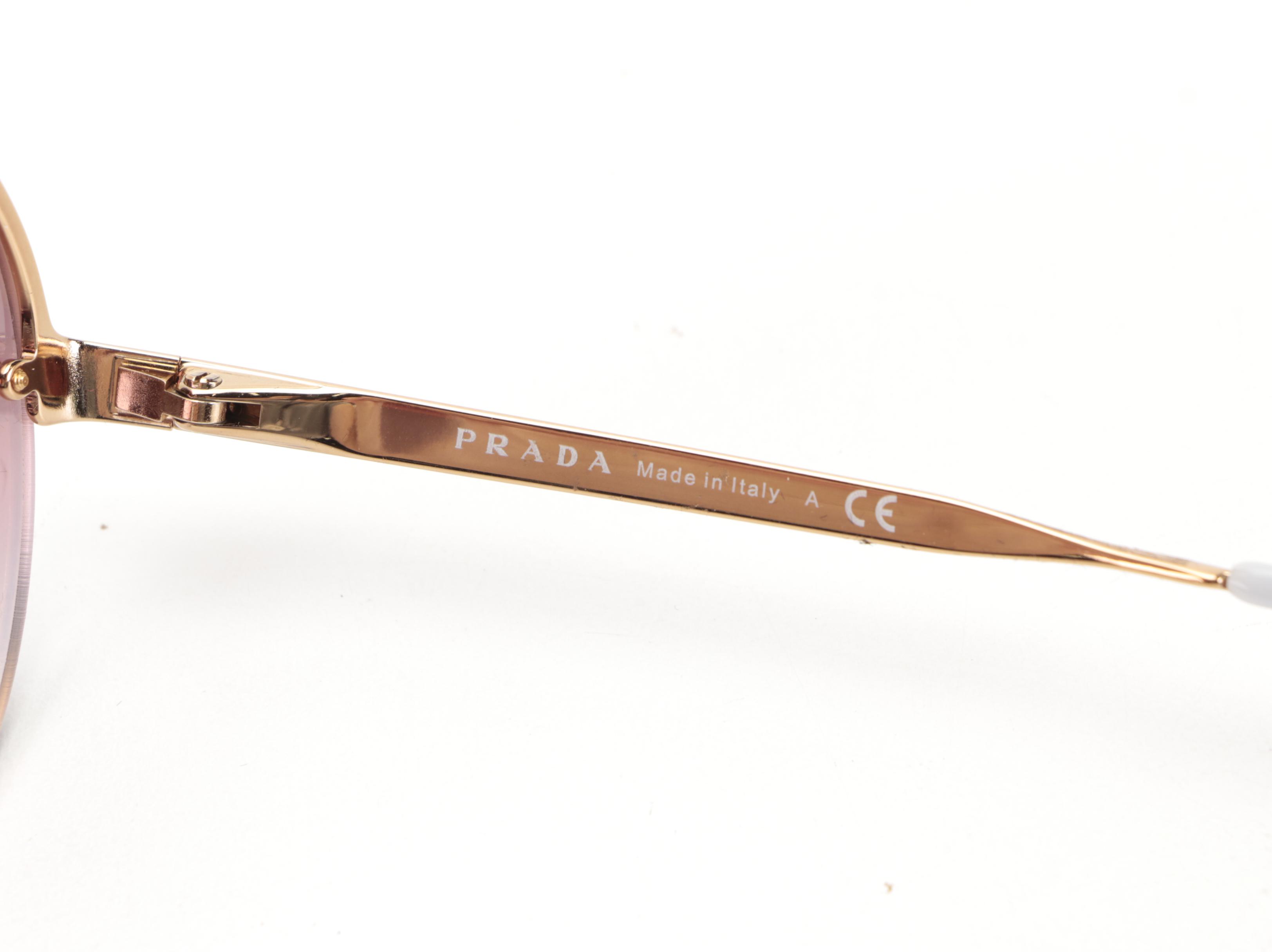 Prada PR 65TS Round Semi-Rimless Sunglasses with Case and Box