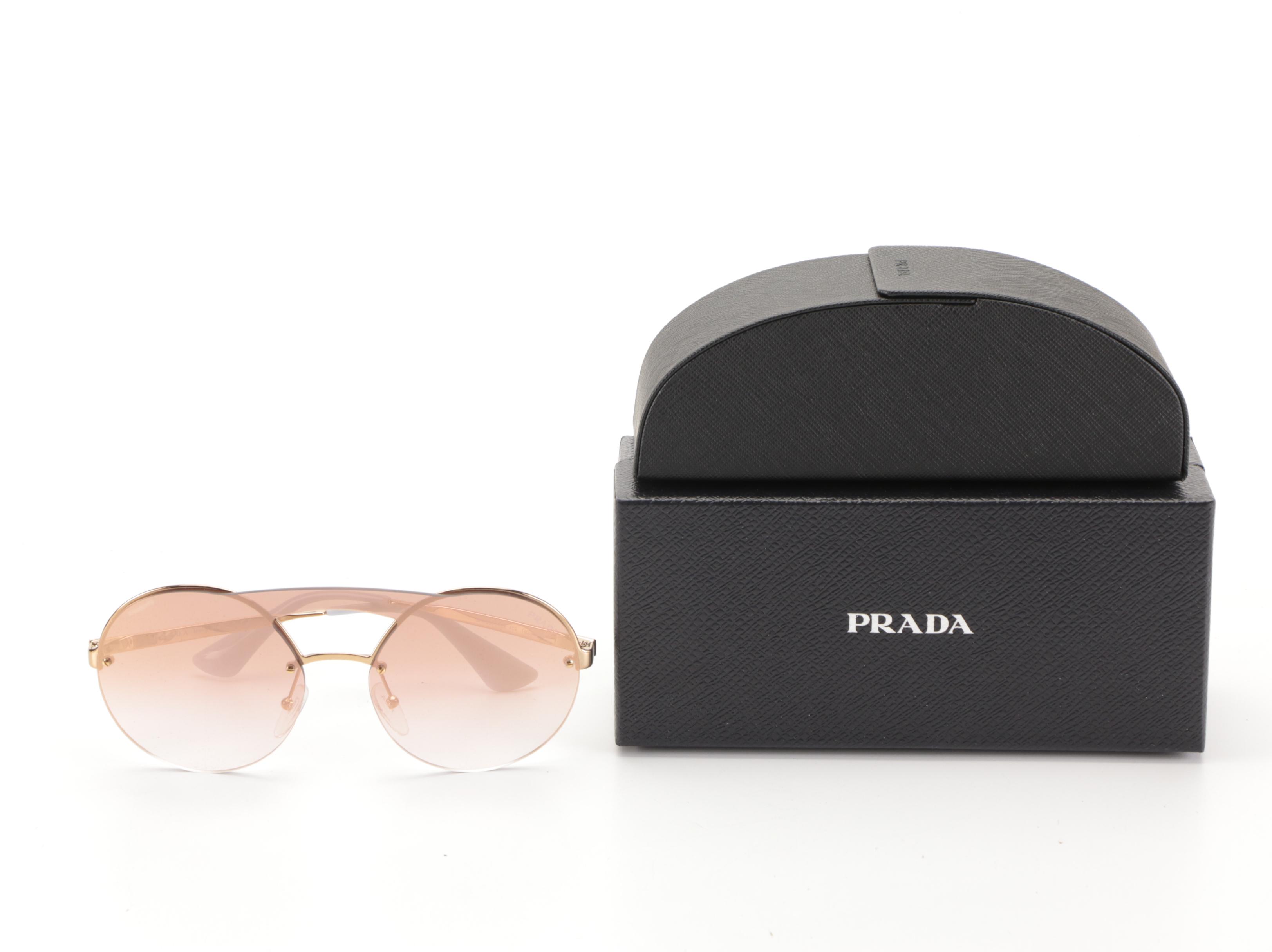 Prada PR 65TS Round Semi-Rimless Sunglasses with Case and Box