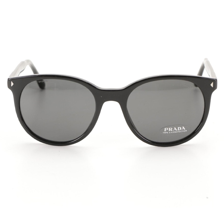 Prada SPR 06T Round Sunglasses in Black Acetate with Case and Box