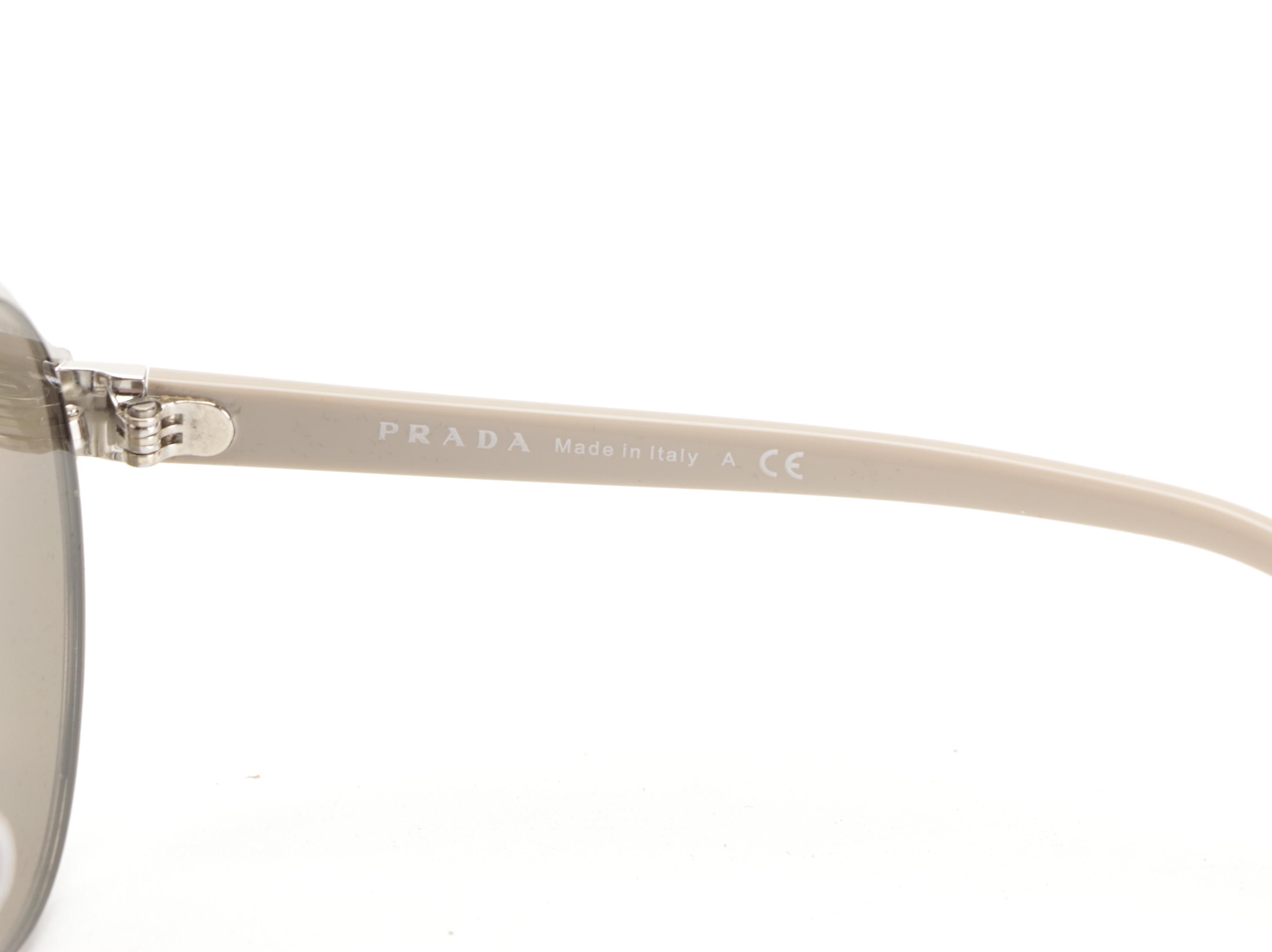 Prada SPR57T Round Sunglasses in Silver/Gray with Case and Box