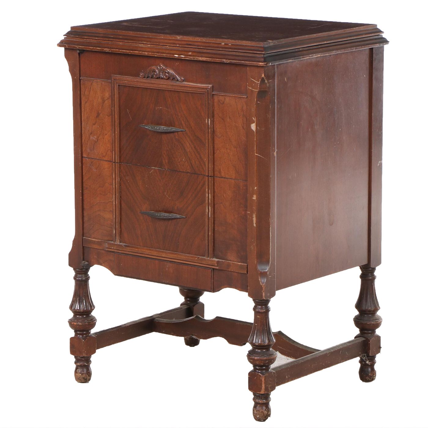 Jacobean Style Walnut Sewing Cabinet with White Rotary Machine