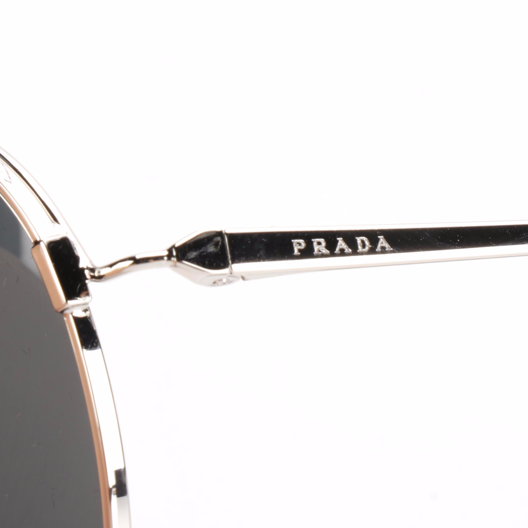Prada SPR56U Silver Tone Pilot Sunglasses with Case and Box