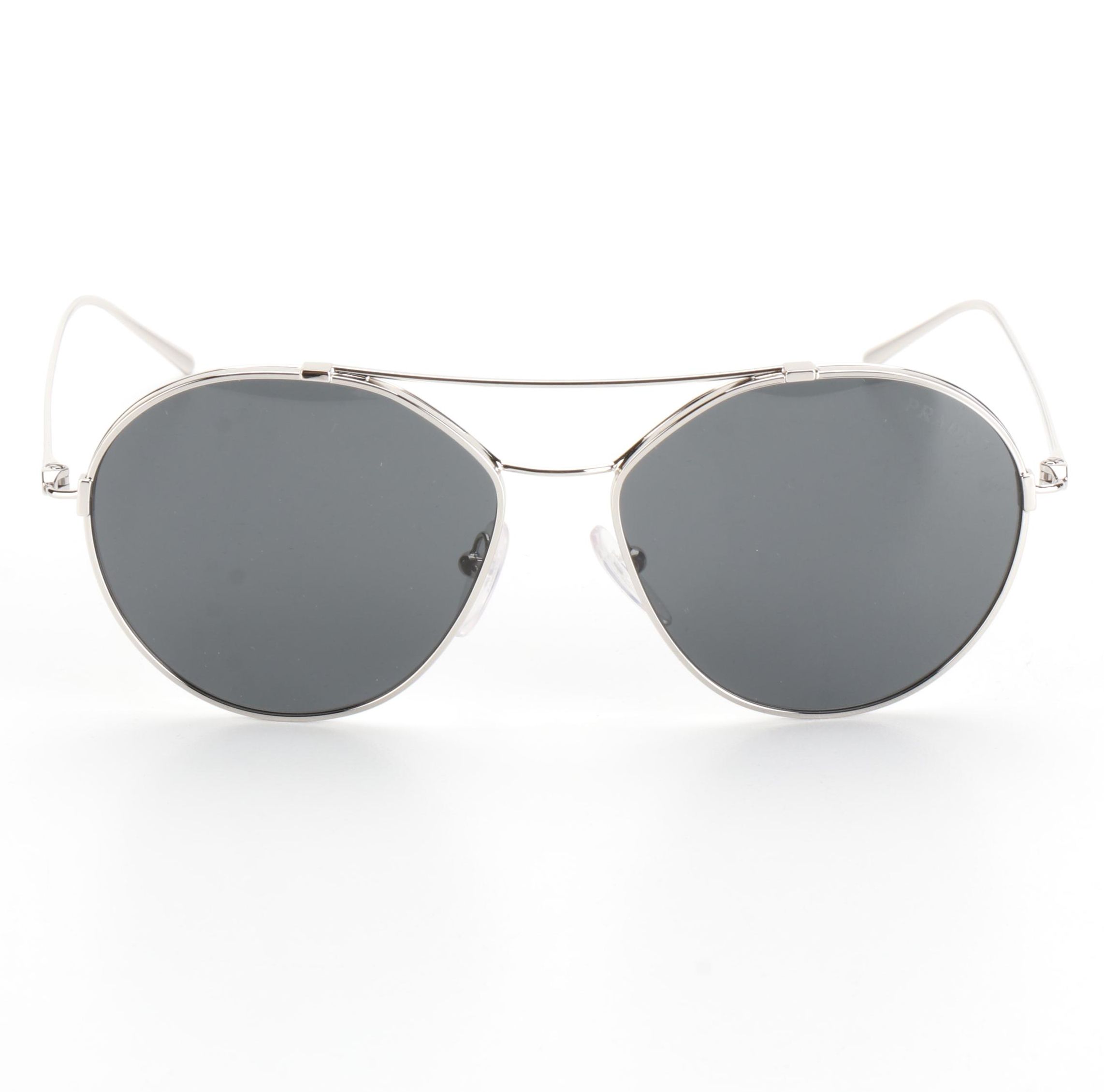 Prada SPR56U Silver Tone Pilot Sunglasses with Case and Box
