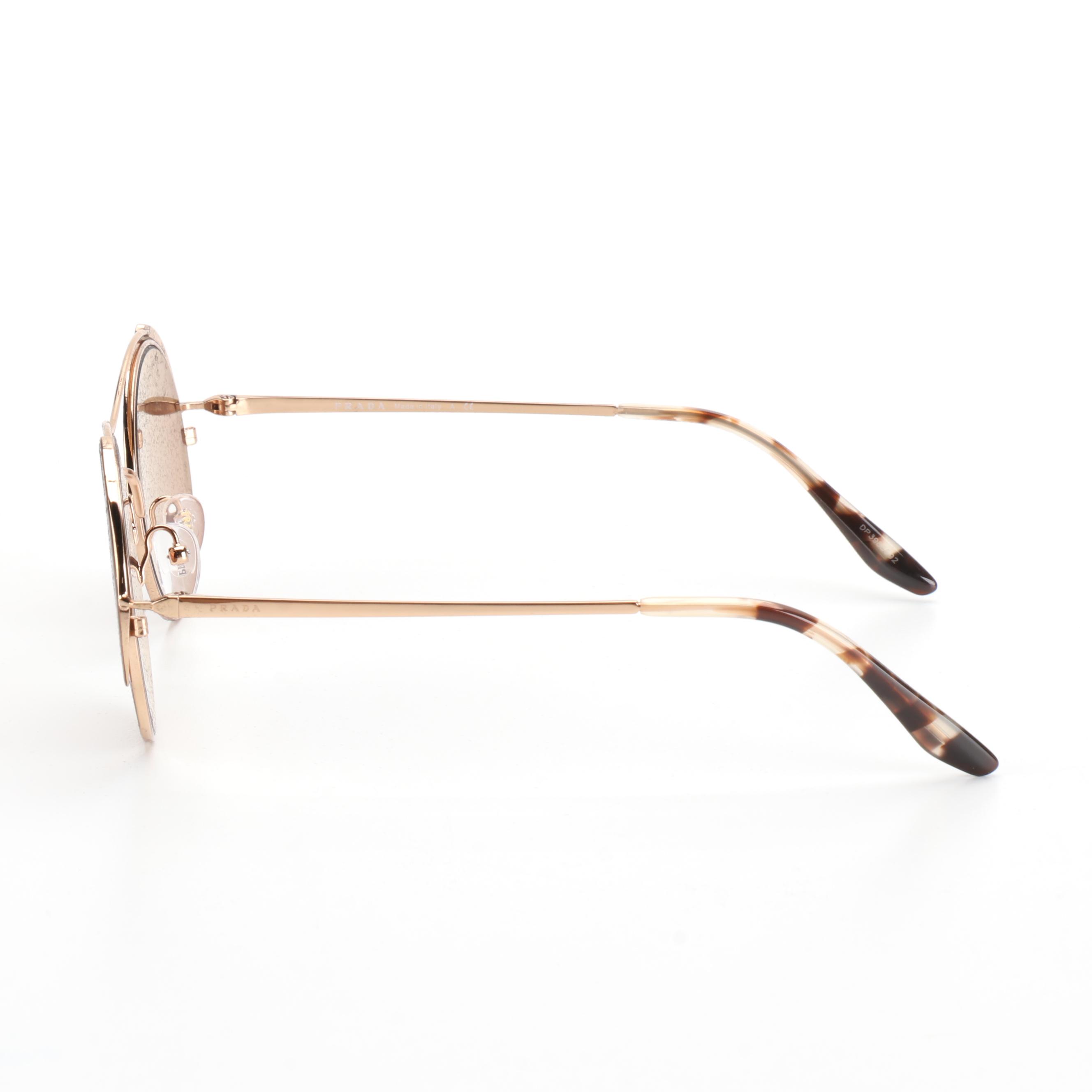 Prada SPR55V Copper Tone Round Sunglasses with Case and Box