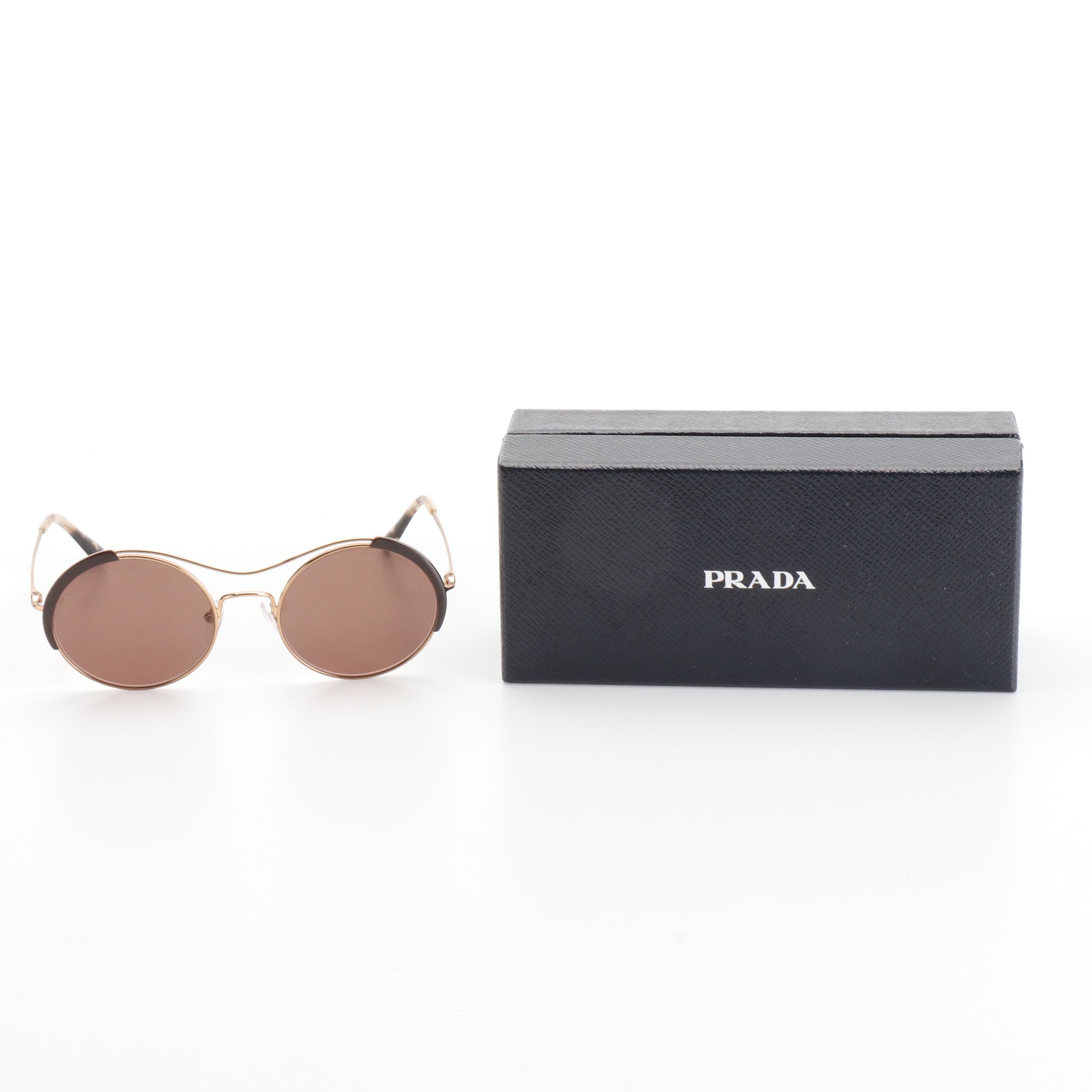 Prada SPR55V Copper Tone Round Sunglasses with Case and Box