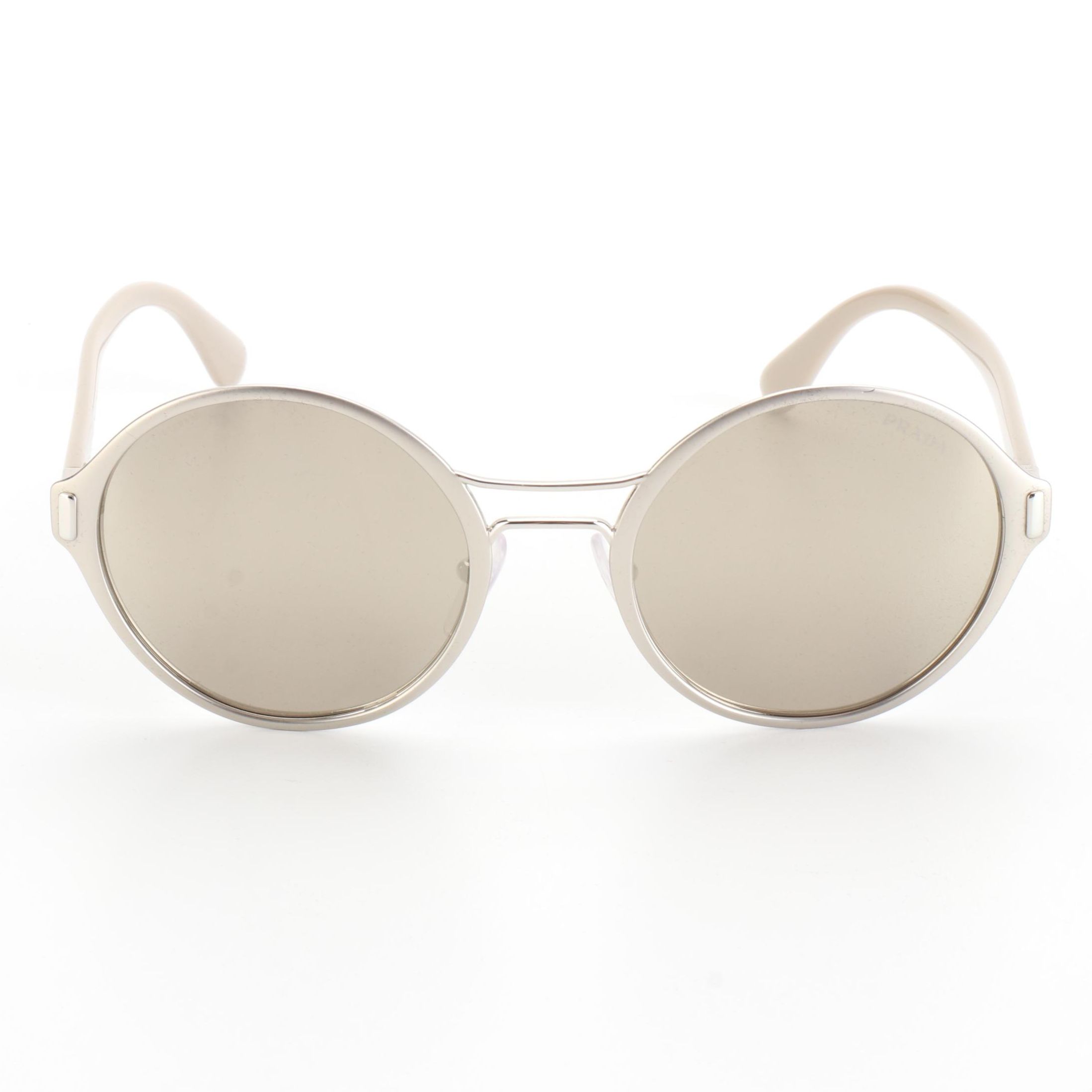 Prada SPR57T Silver Tone Round Sunglasses with Case and Box