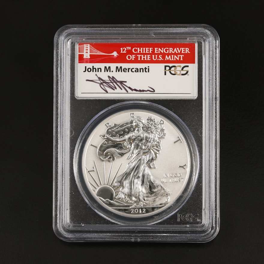 Mercanti Signed PCGS PR70 Reverse Proof 2012-S $1 U.S. Silver Eagle