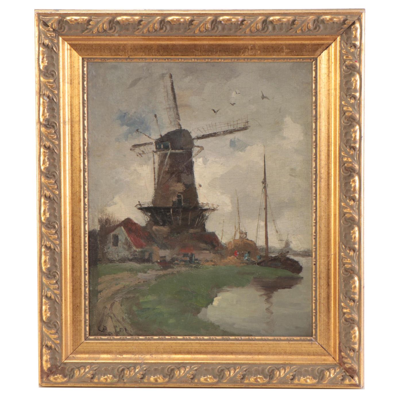 European Oil Painting of Windmill