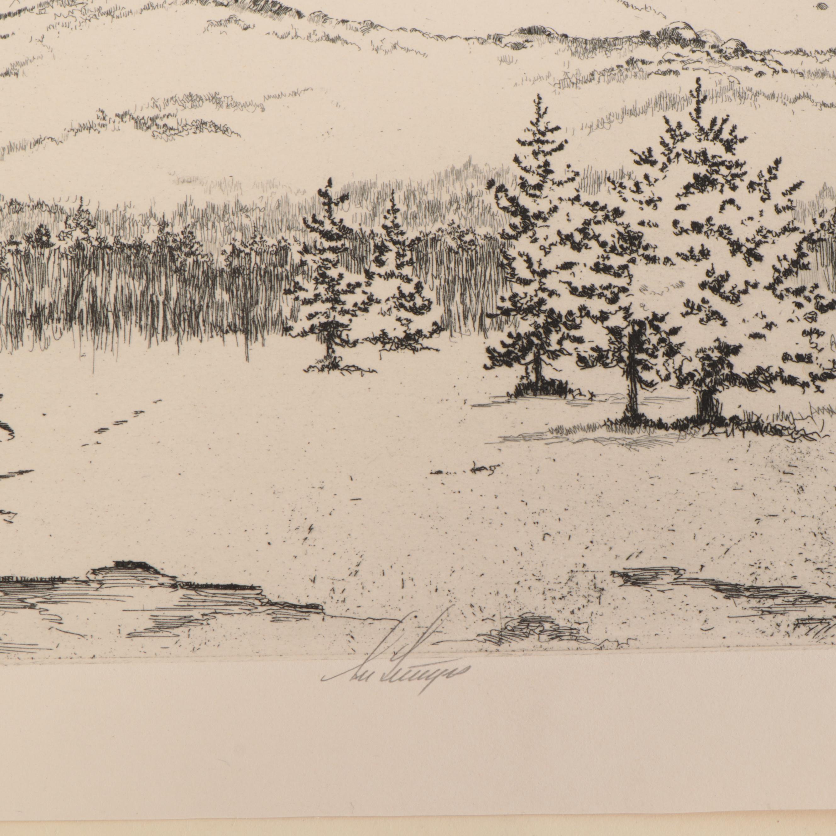 Lee Sturges Landscape Etchings Including "Stark Peak and Mount Wilbur," 1919