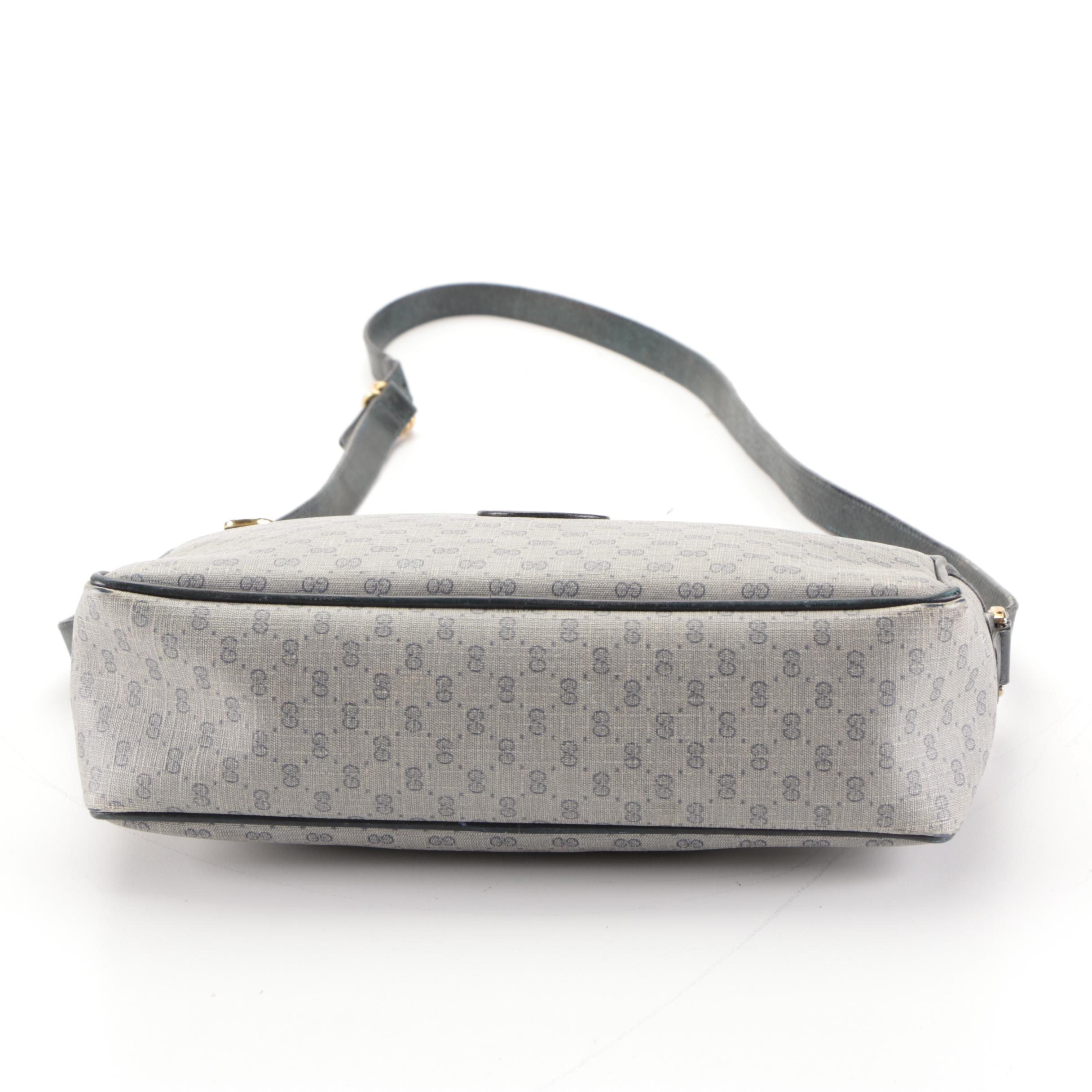 Gucci Shoulder Bag in Blue GG Microguccissima Coated Canvas with Leather Trim