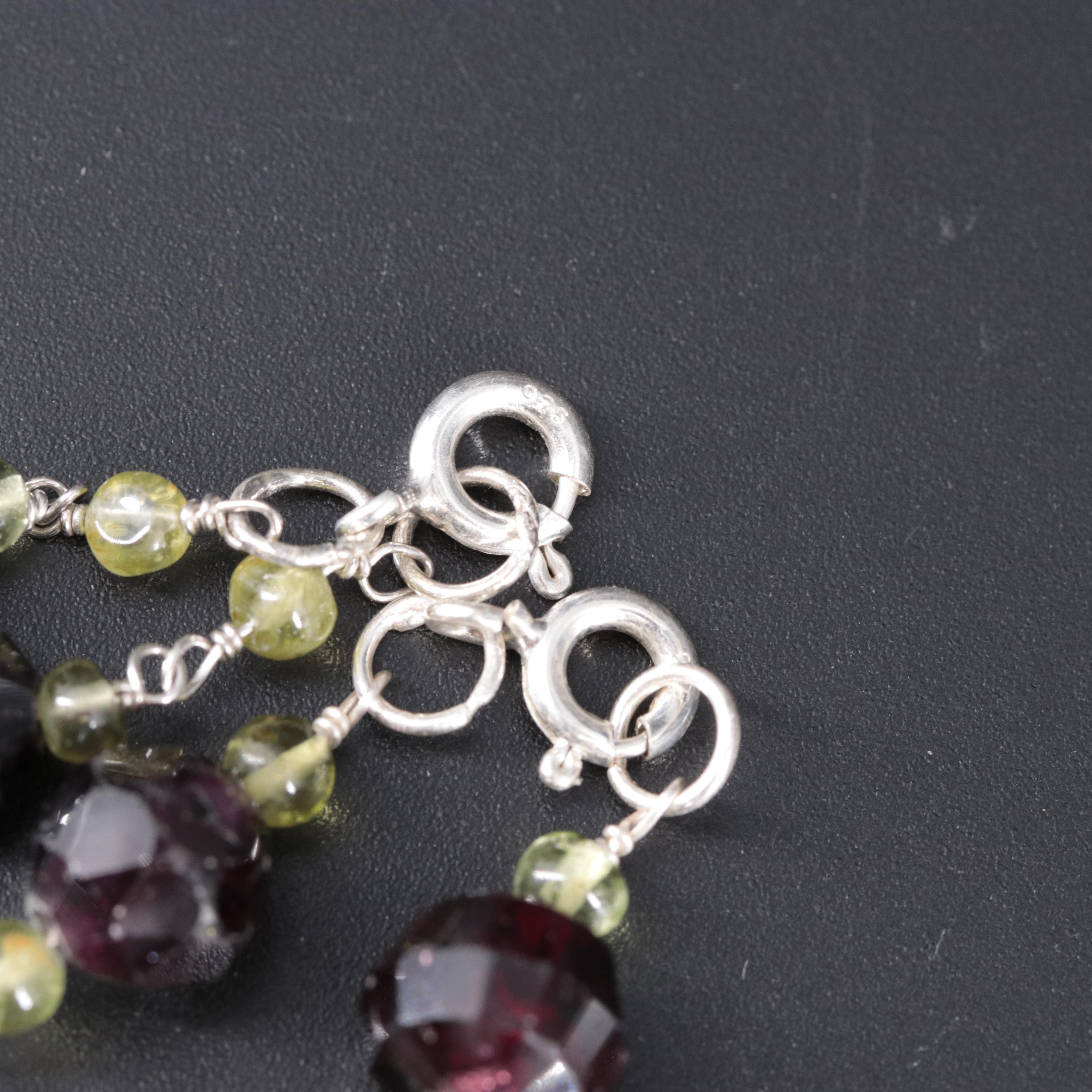 Sterling Silver Bracelet and Necklace Set Featuring Gemstones