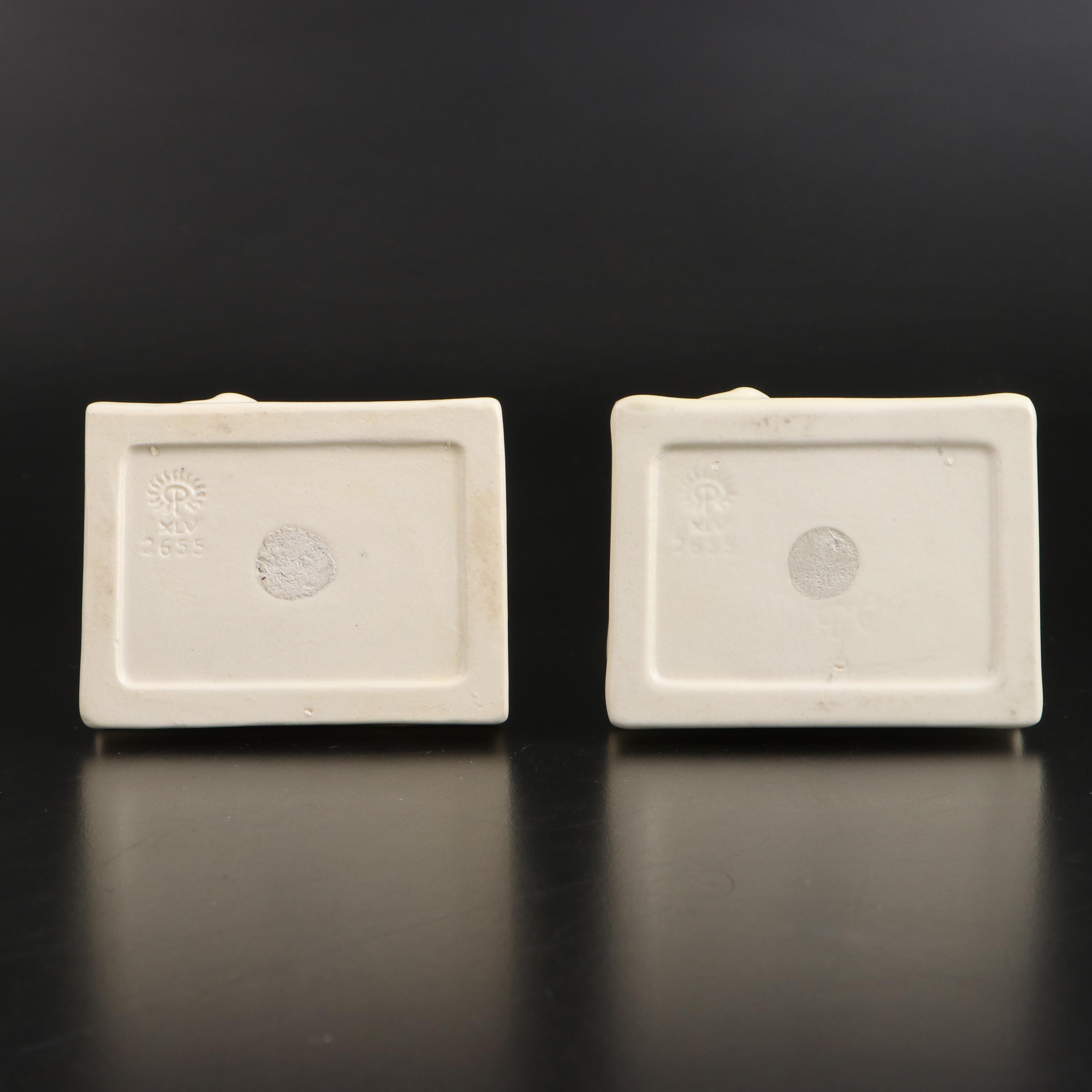 Rookwood Pottery Ivory Glaze Owl Bookends, 1945