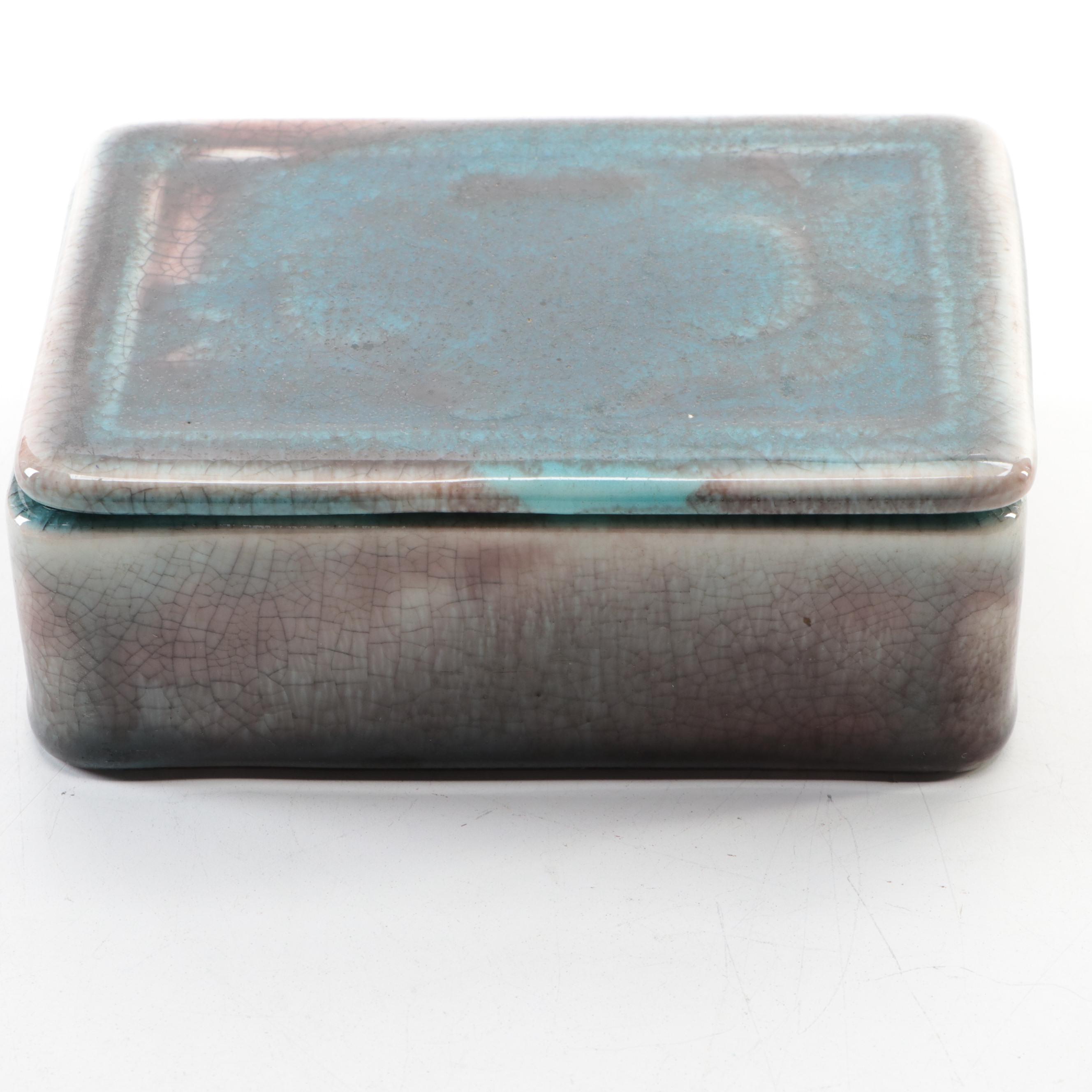Rookwood Pottery Blue and Purple Mottled Glazed Box, 1945