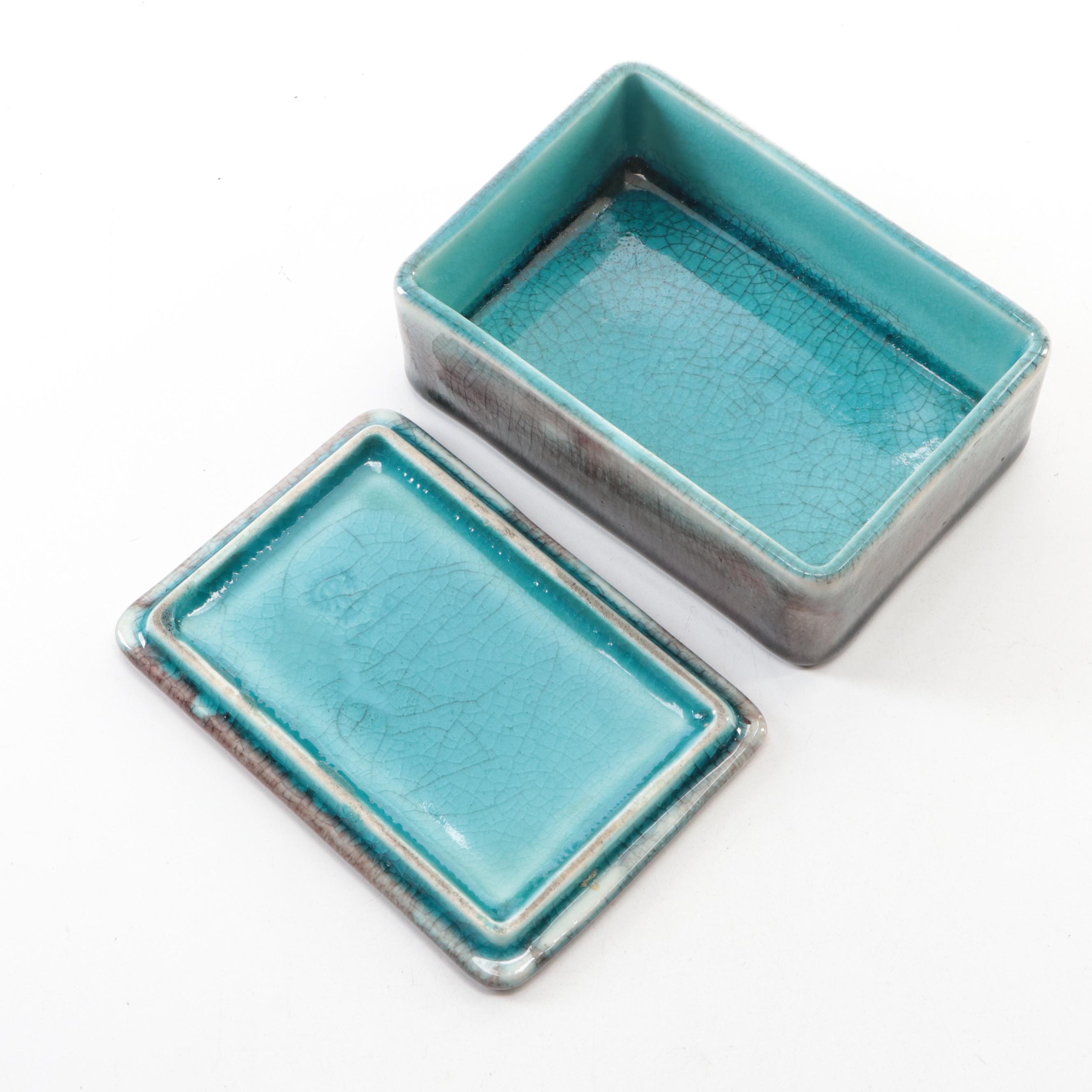 Rookwood Pottery Blue and Purple Mottled Glazed Box, 1945