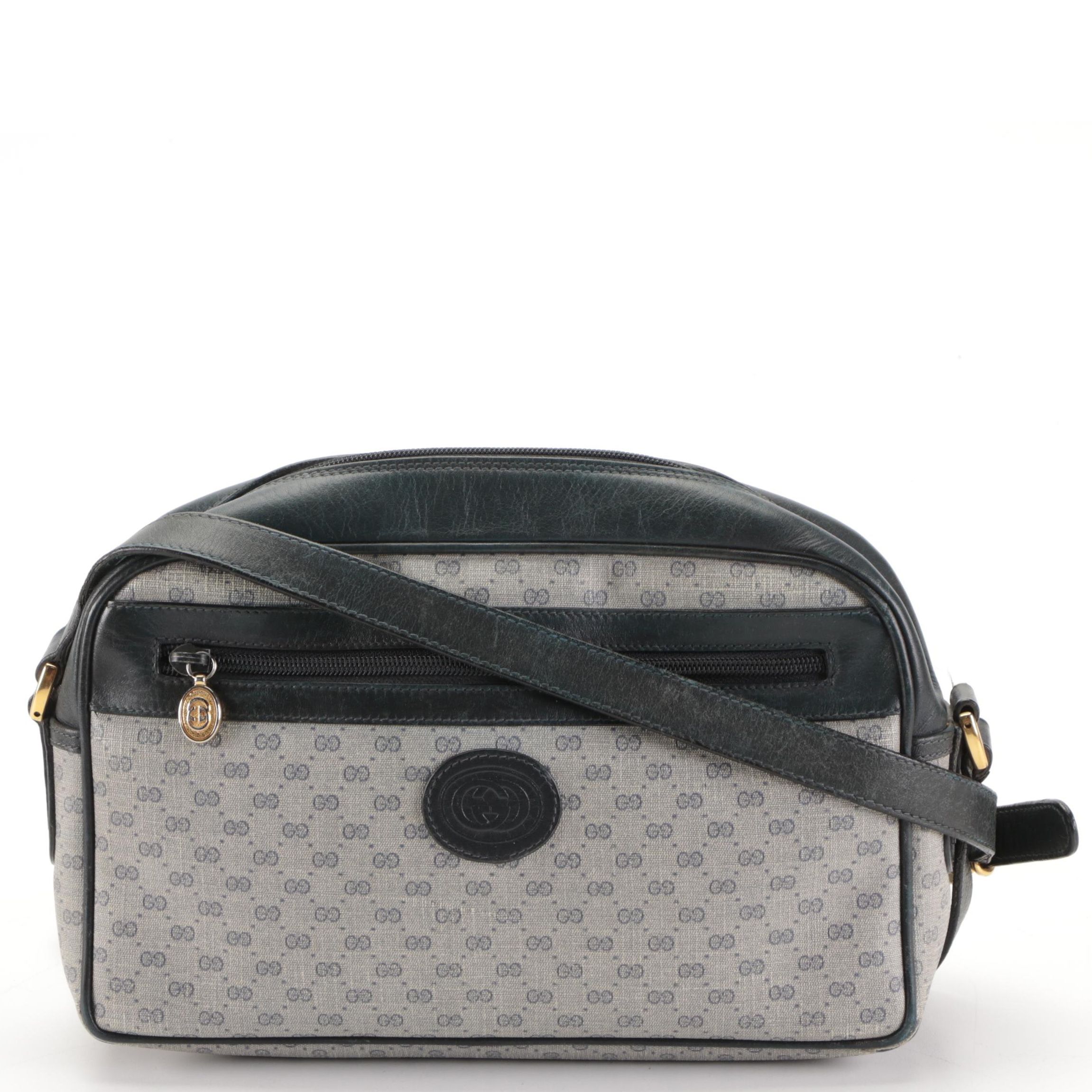 Gucci Shoulder Bag in Blue GG Microguccissima Coated Canvas with Leather Trim