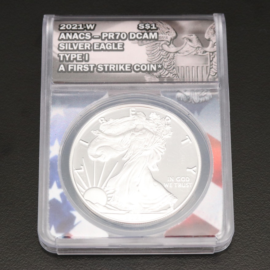 ANACS Graded PF70 DCAM 2021-W $1 U.S. Silver Eagle Proof