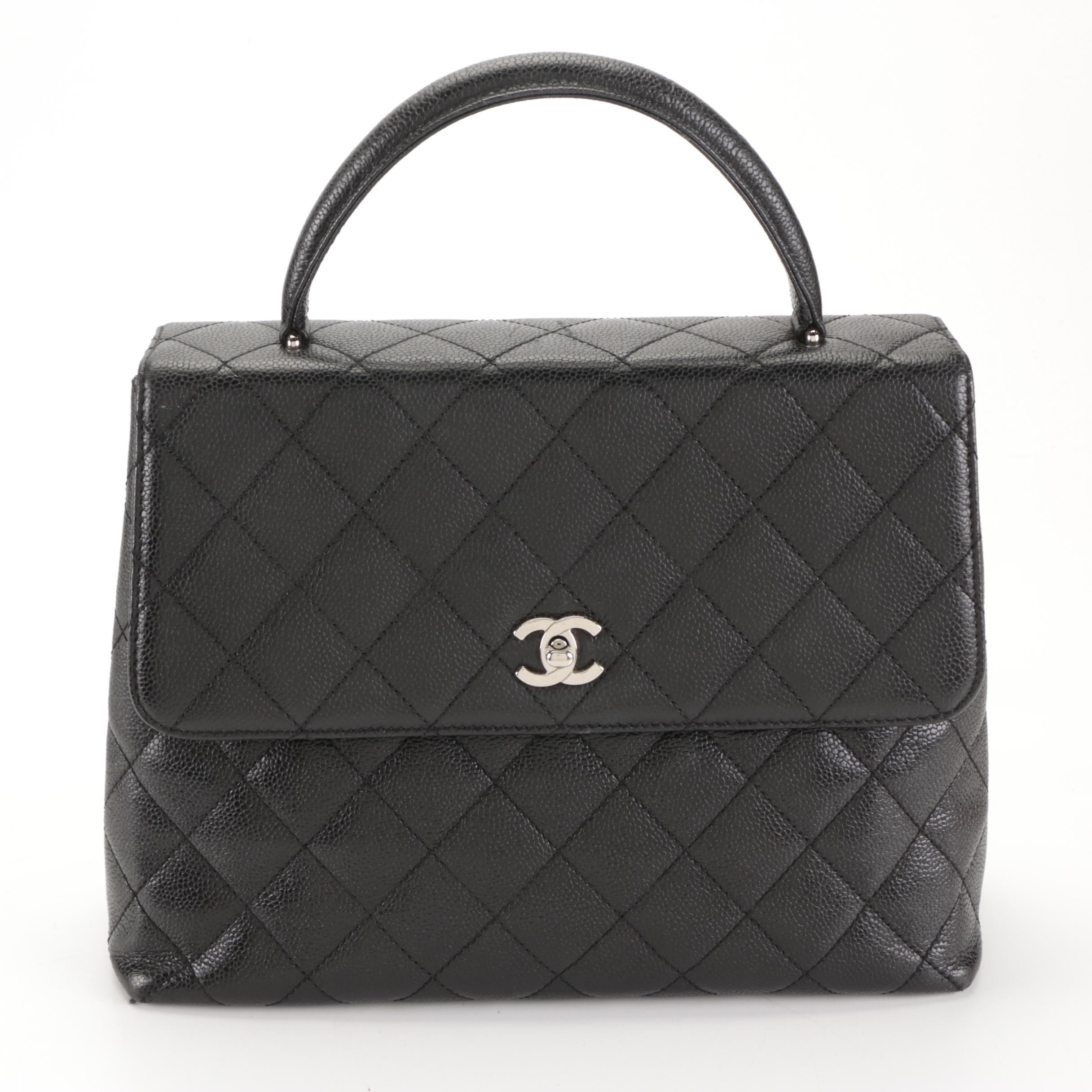 Chanel Top Handle Flap Bag in Quilted Caviar Leather