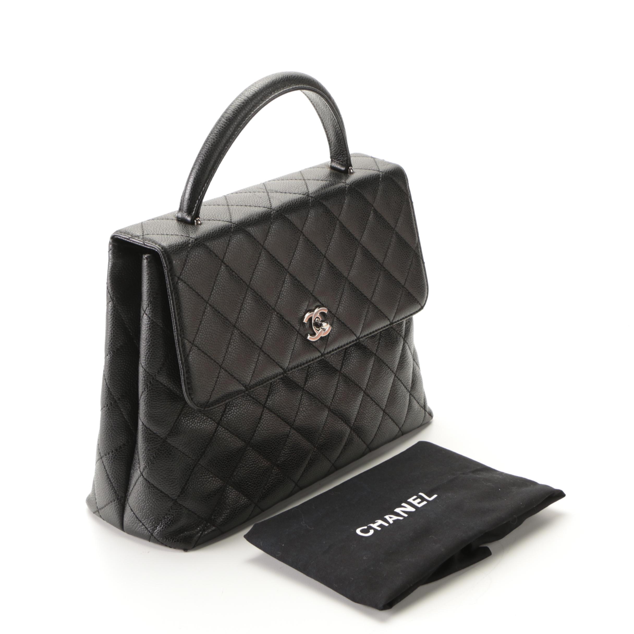Chanel Top Handle Flap Bag in Quilted Caviar Leather