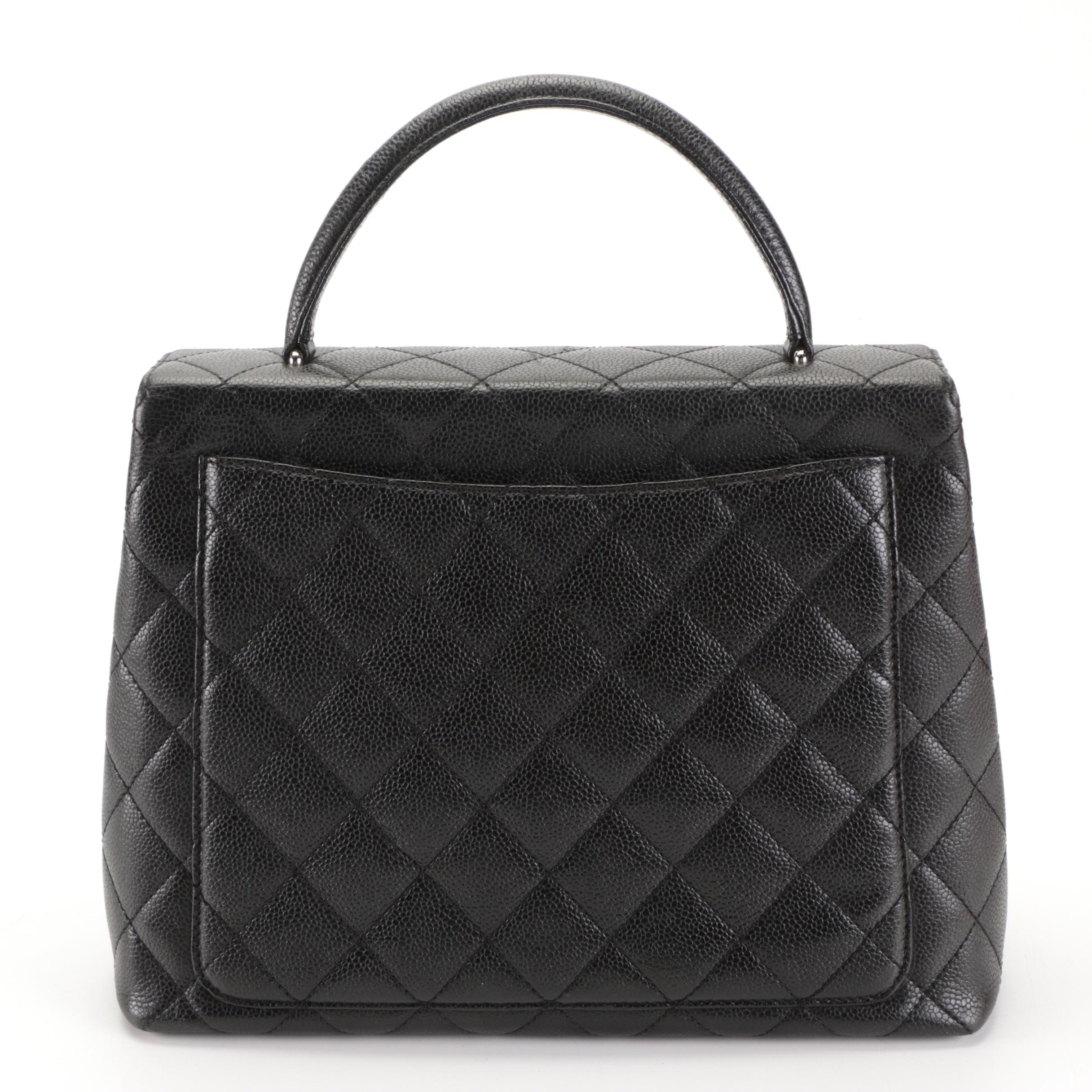 Chanel Top Handle Flap Bag in Quilted Caviar Leather