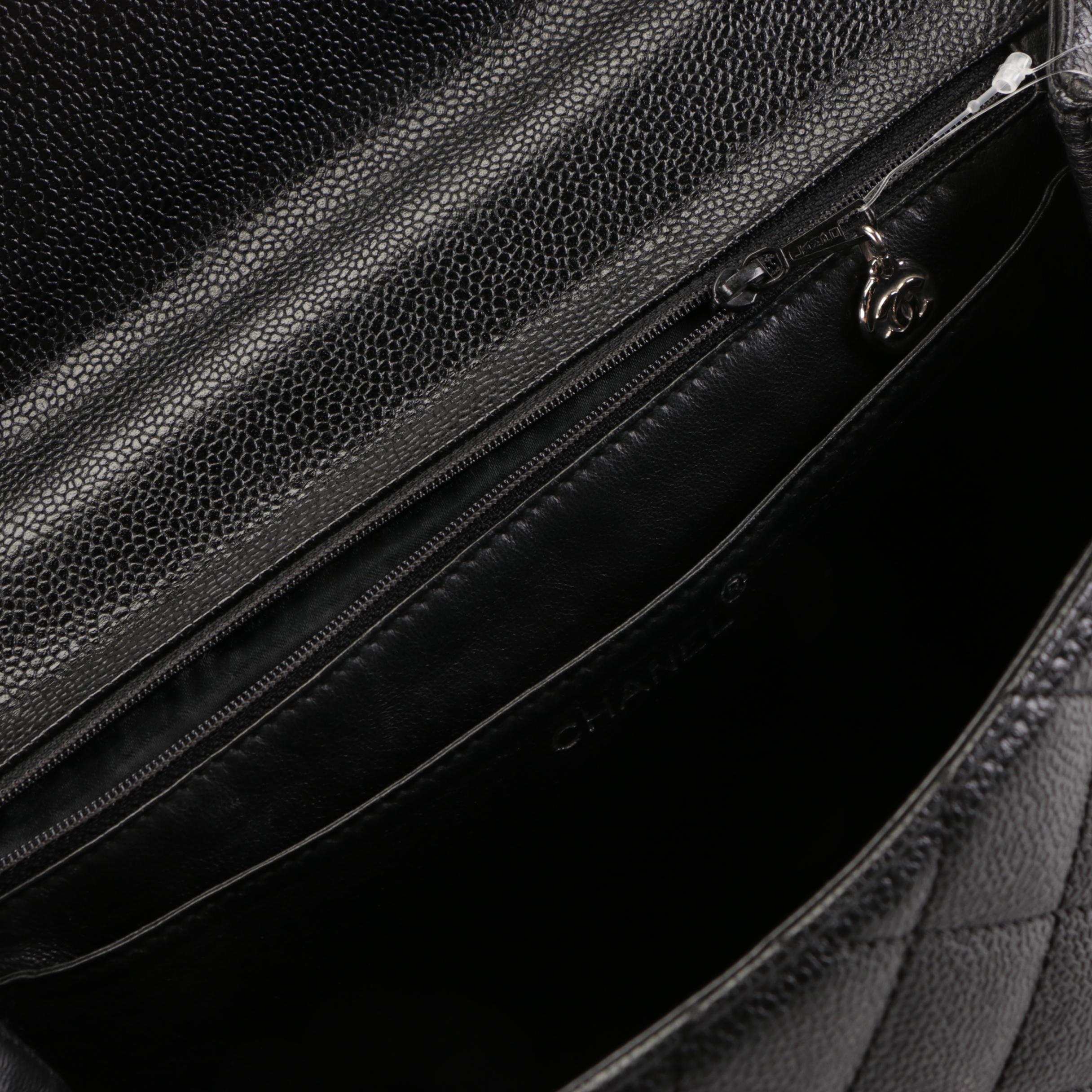 Chanel Top Handle Flap Bag in Quilted Caviar Leather