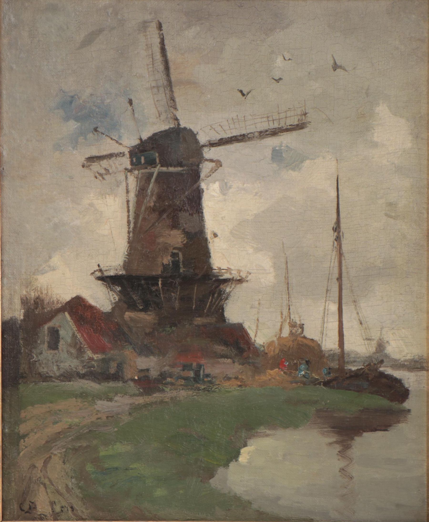 European Oil Painting of Windmill