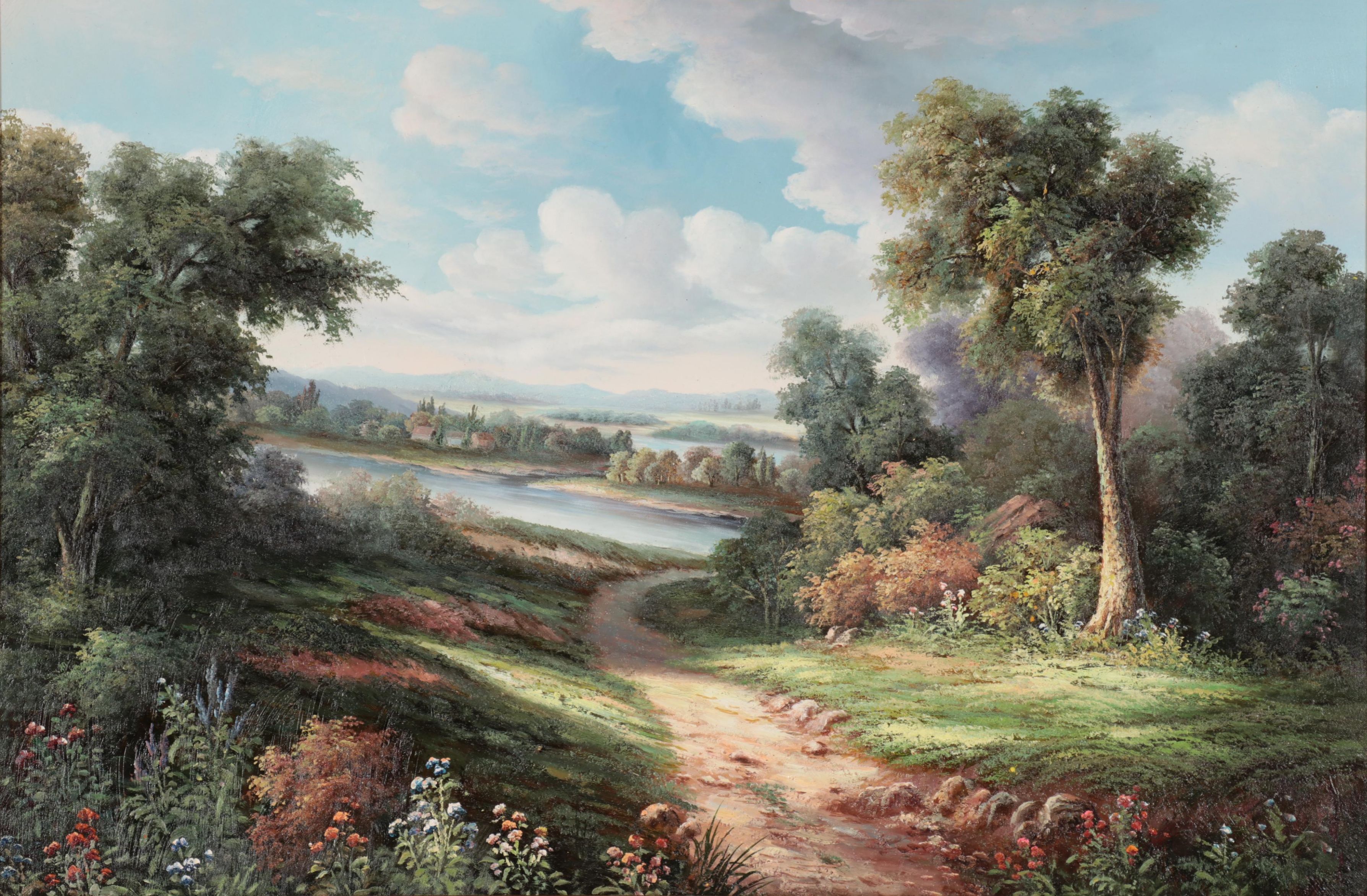 Bucolic Landscape Oil Painting, Circa 2000