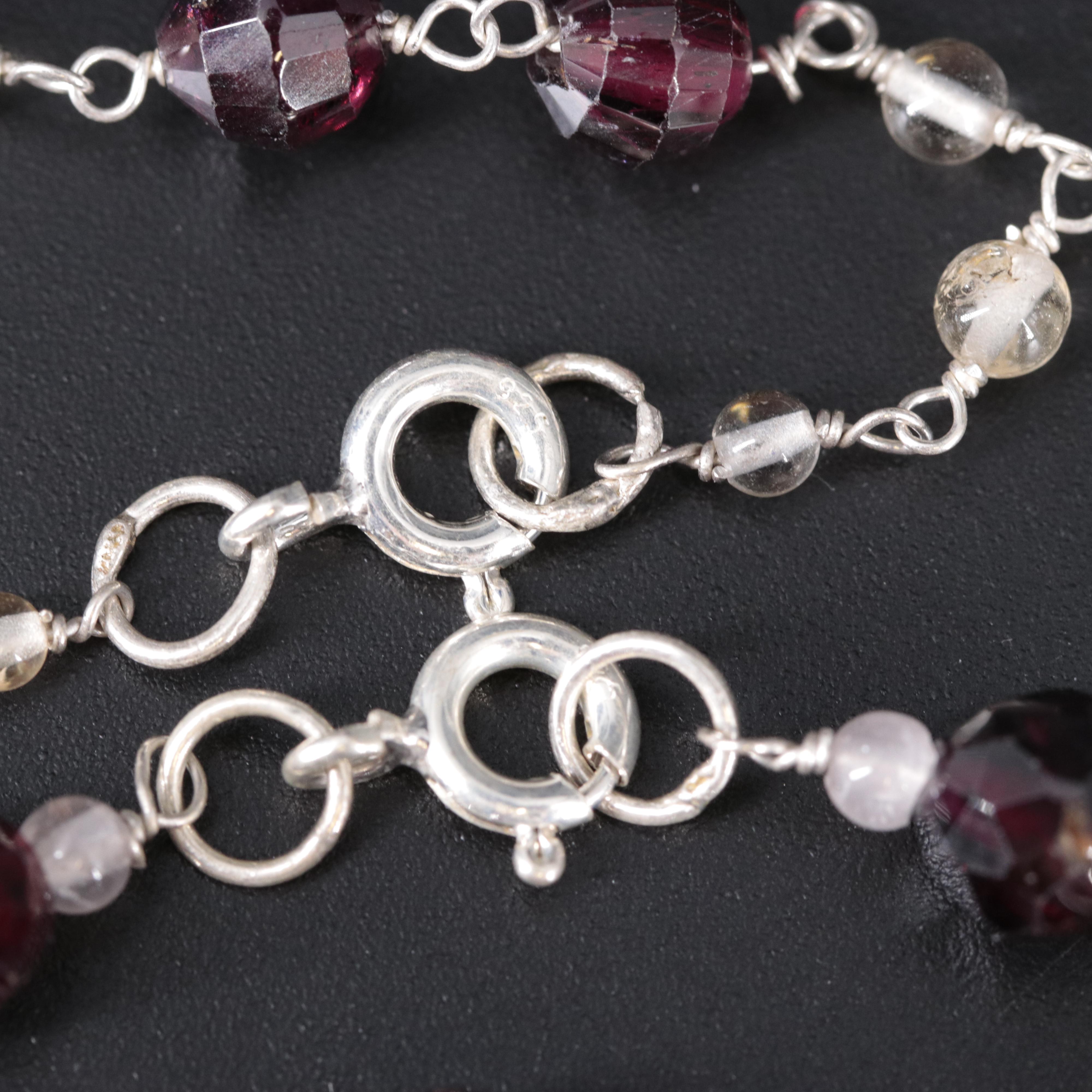Sterling Silver Gemstone Necklace and Bracelet Set