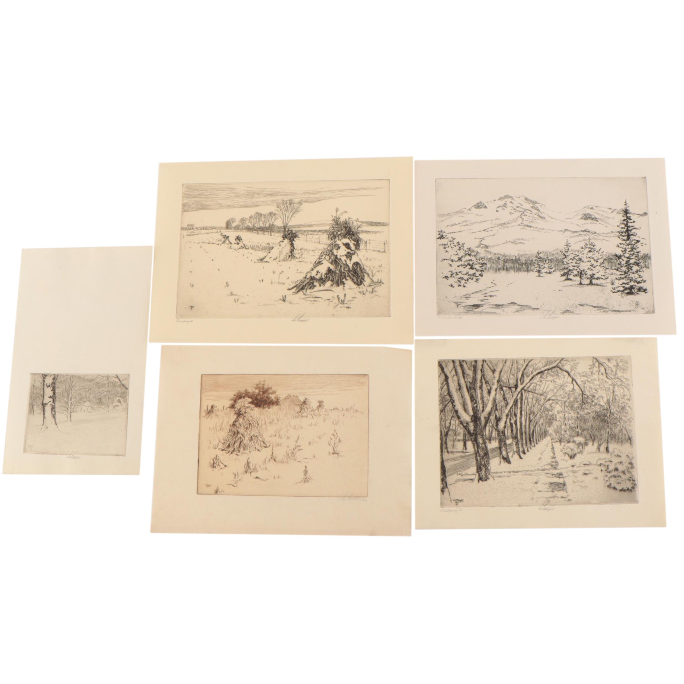 Lee Sturges Landscape Etchings Including "Stark Peak and Mount Wilbur," 1919