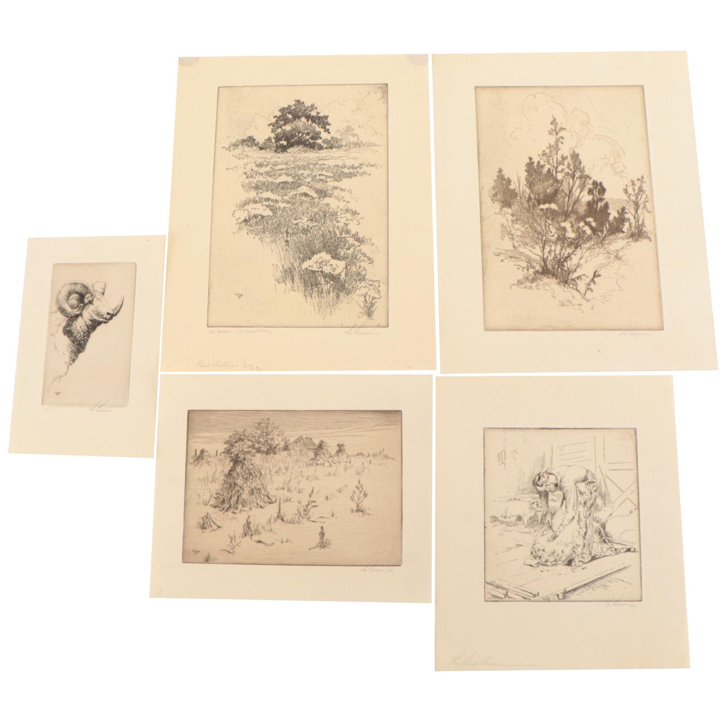 Lee Sturges Etchings Including "The Cornfield - Kentucky Farm," 1920