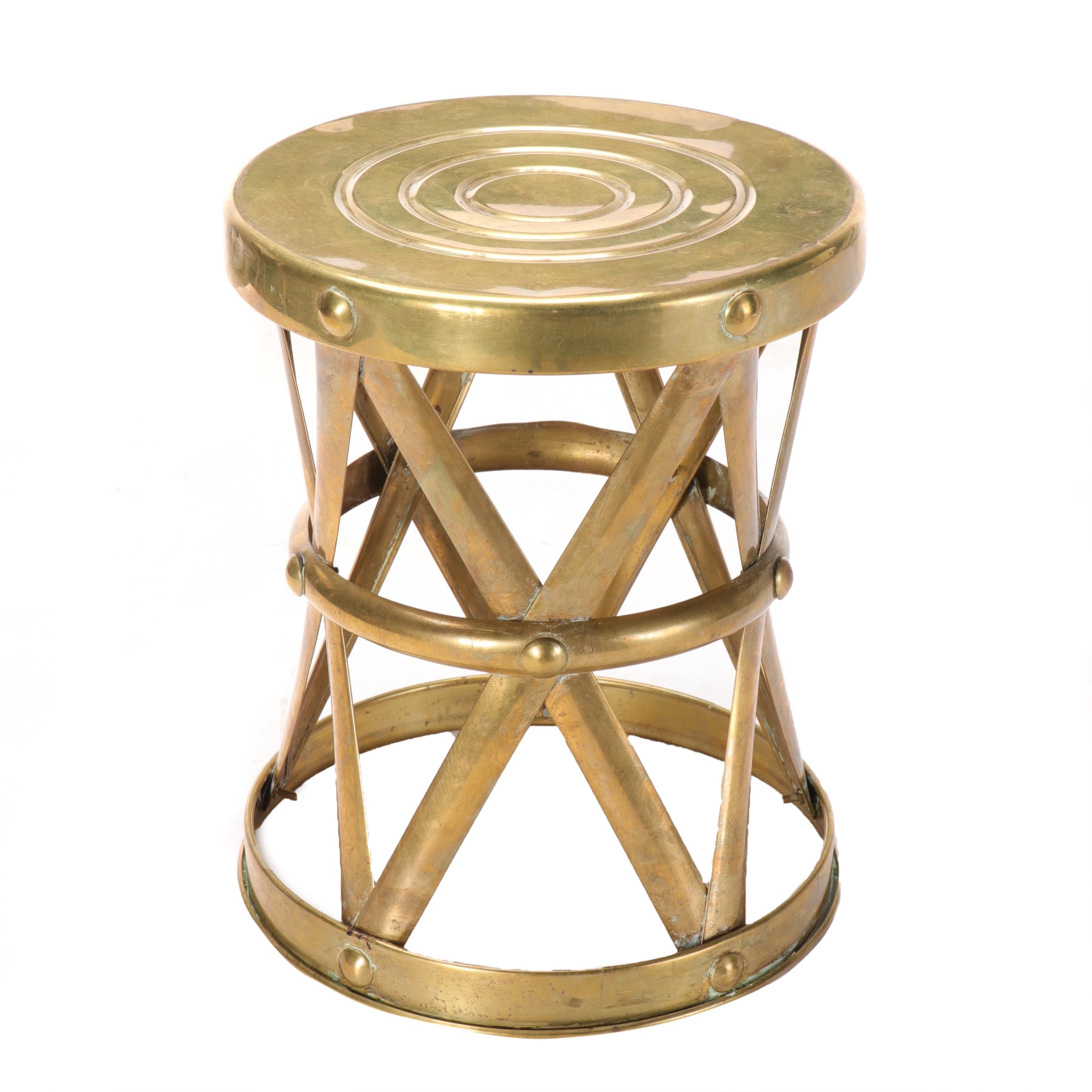 Brass Metal Drum Side Table