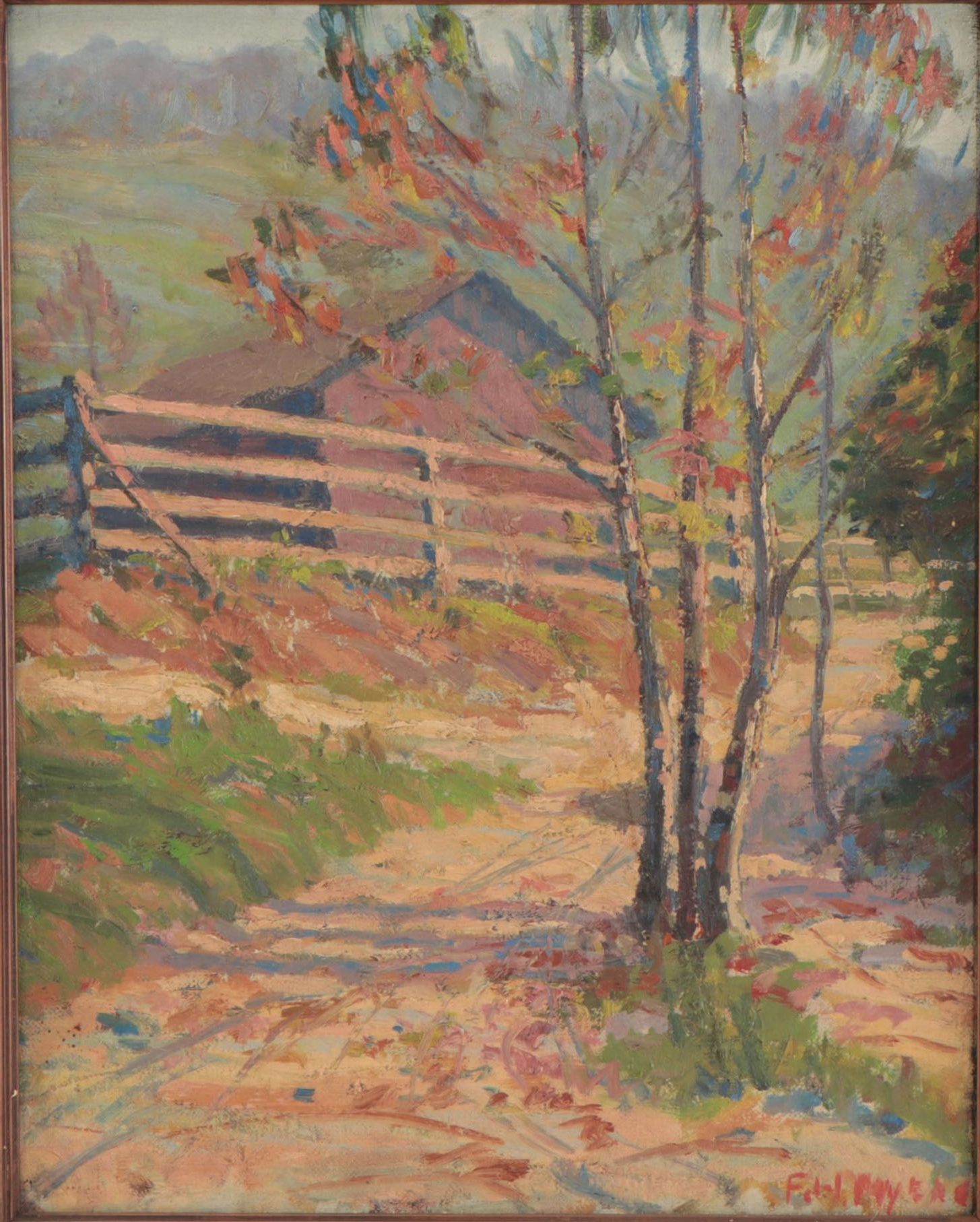 Frank Harmon Myers Oil Painting of Rural Landscape, Early-Mid 20th century