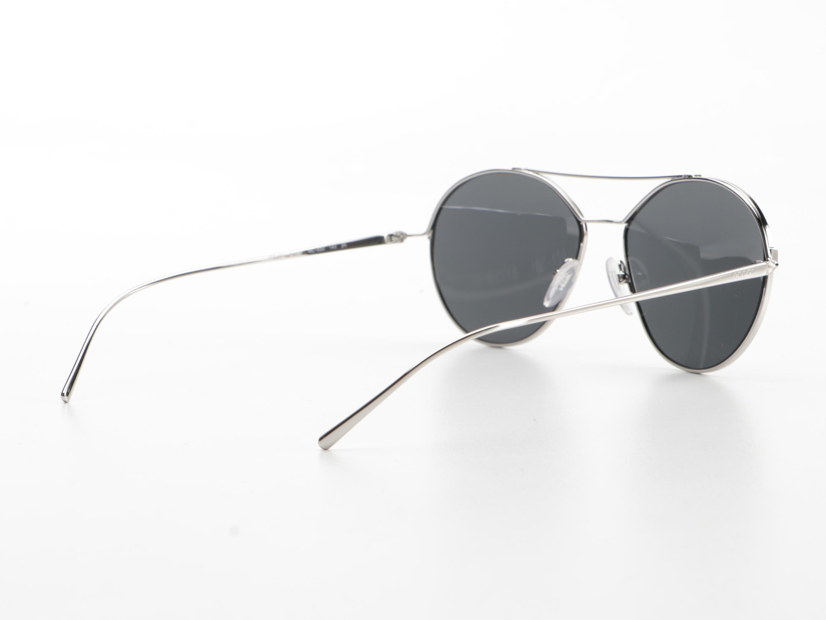 Prada SPR56U Silver Metal Aviator Sunglasses with Box and Case