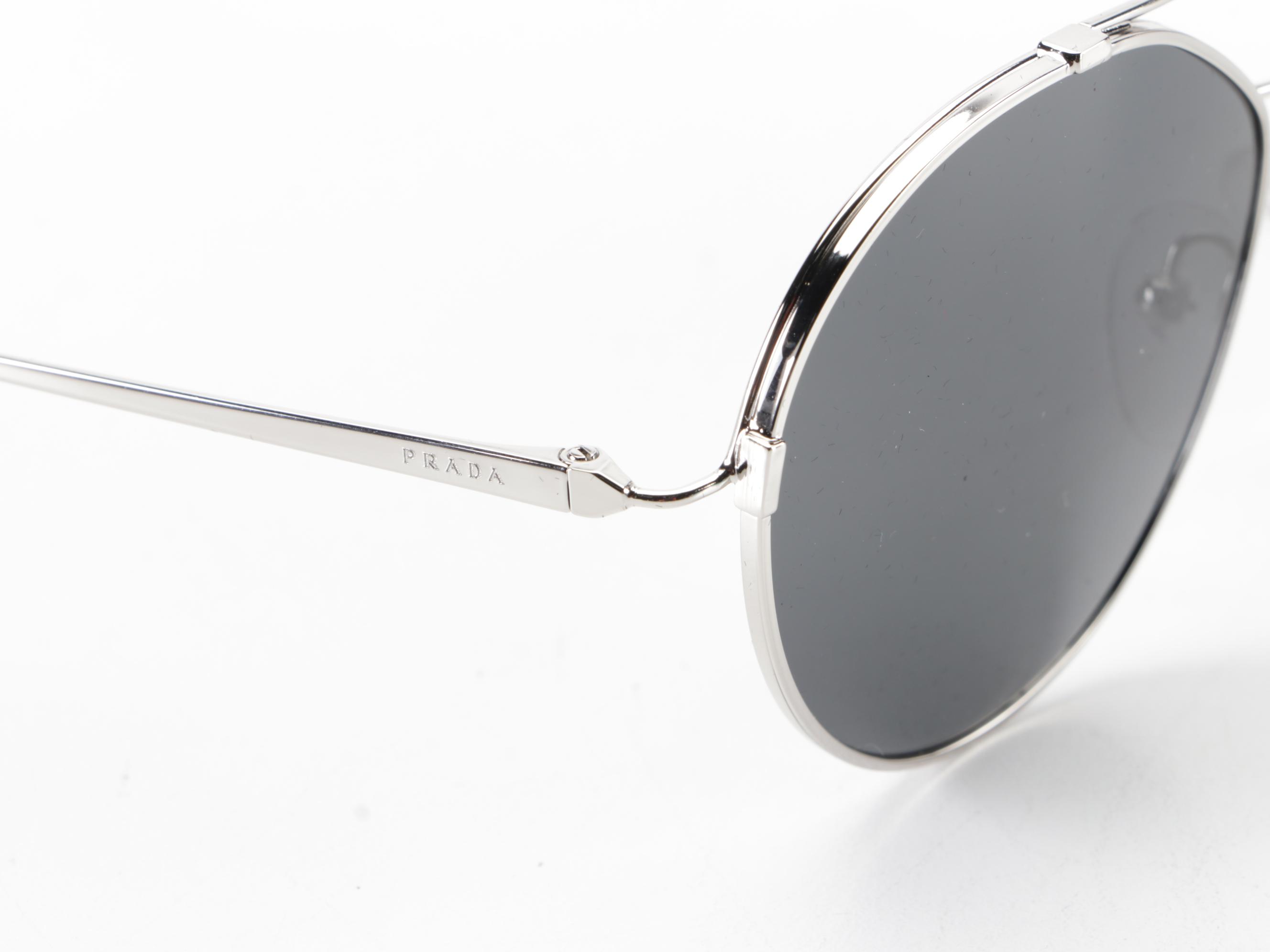 Prada SPR56U Silver Metal Aviator Sunglasses with Box and Case